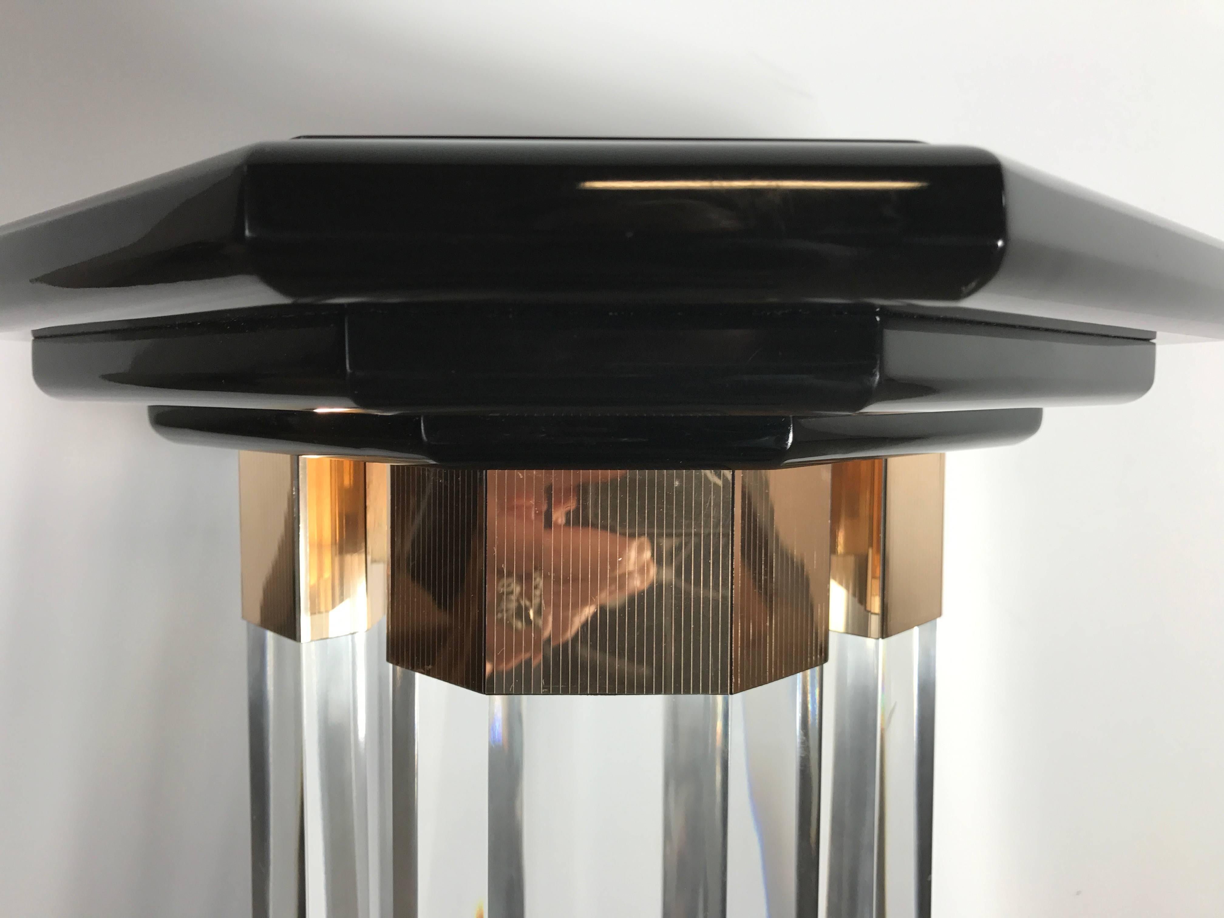 Lacquered Lucite, Brass and Wood Pedestal 