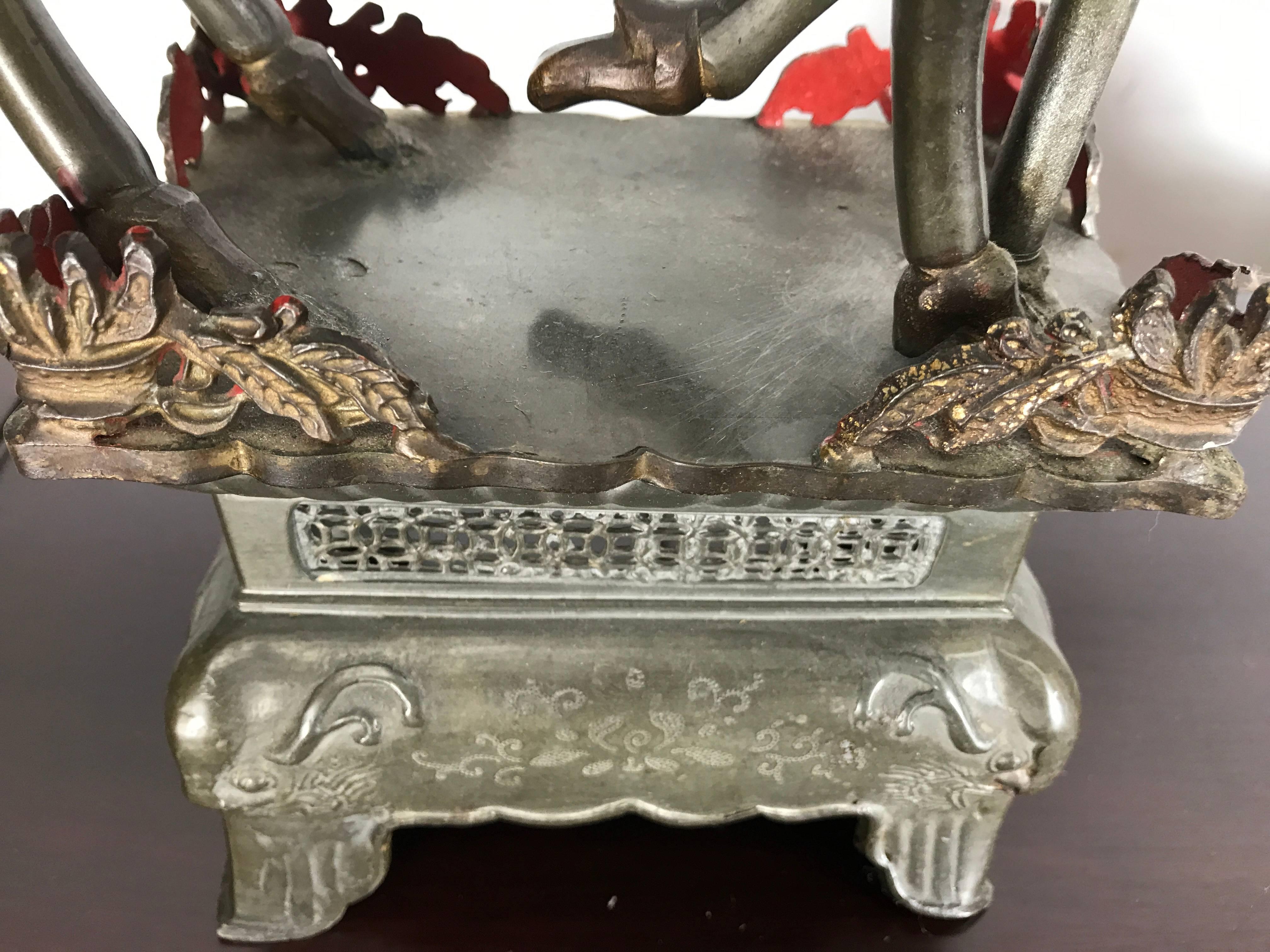 Chinese Export Pair of Antique Chinese Pewter Gazelle Themed Table Lamps