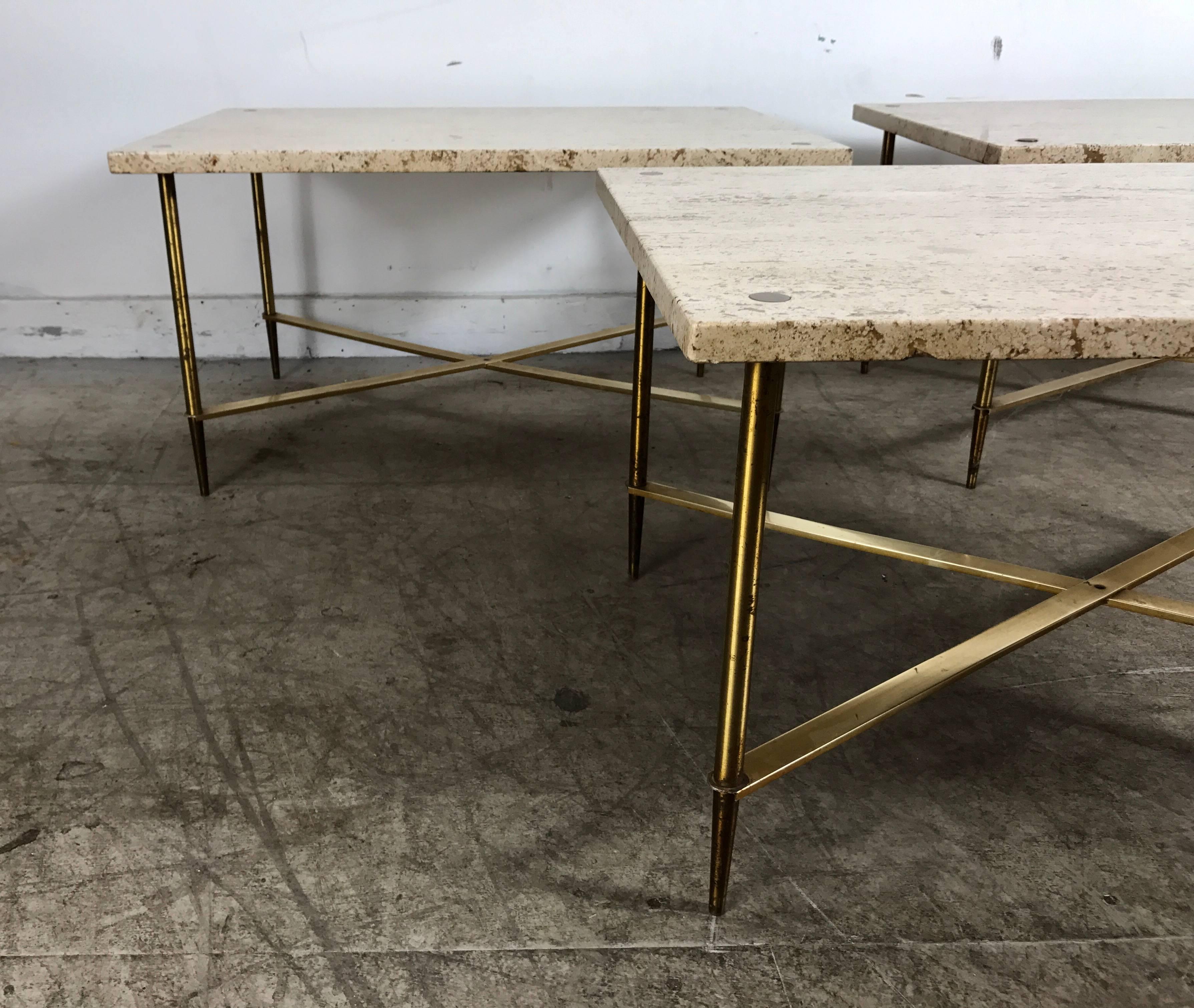 Mid-Century Modern Stunning Travertine and Brass Tables made in Italy after Gio Ponti
