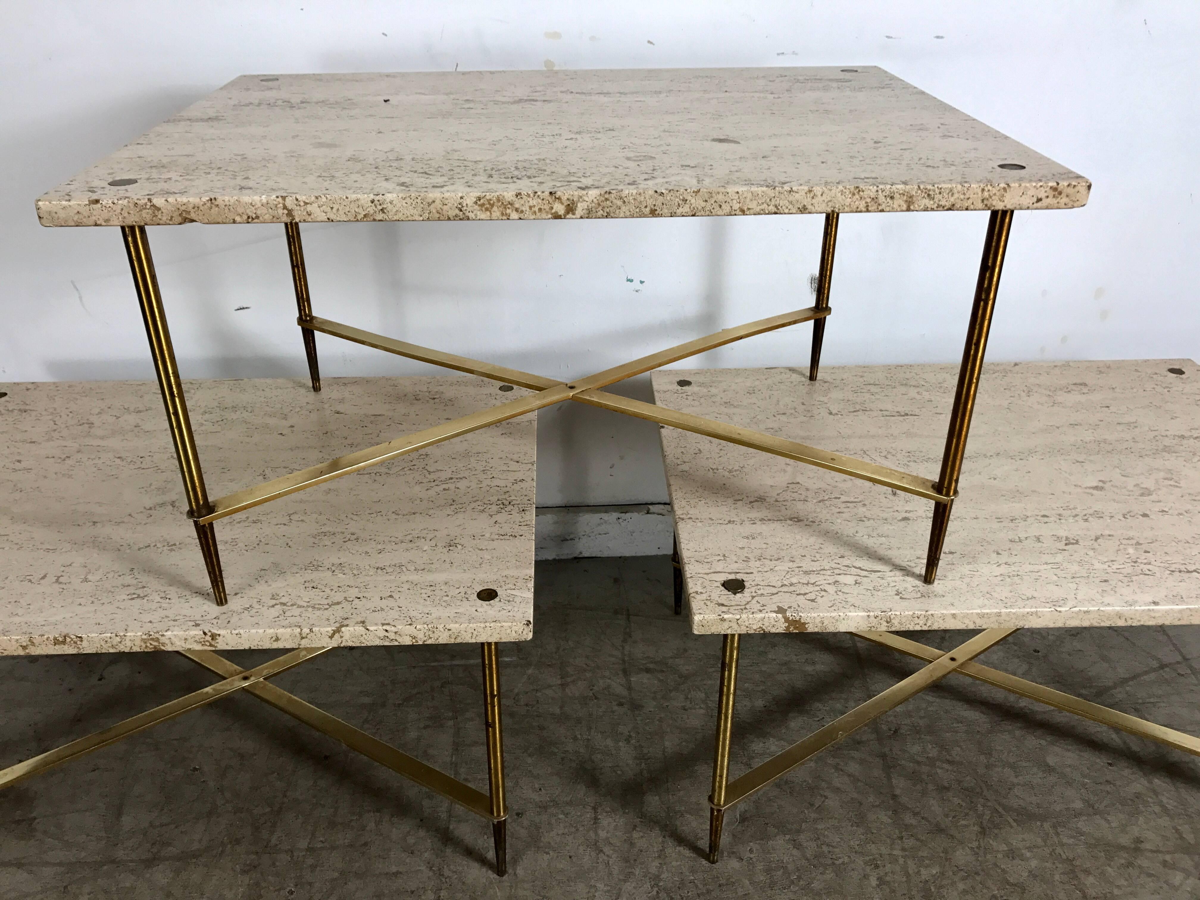 Stunning Travertine and Brass Tables made in Italy after Gio Ponti 1