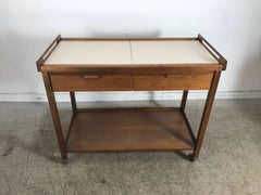 Classic Mid-Century Modern Walnut Expandable Rolling Bar Cart, Server