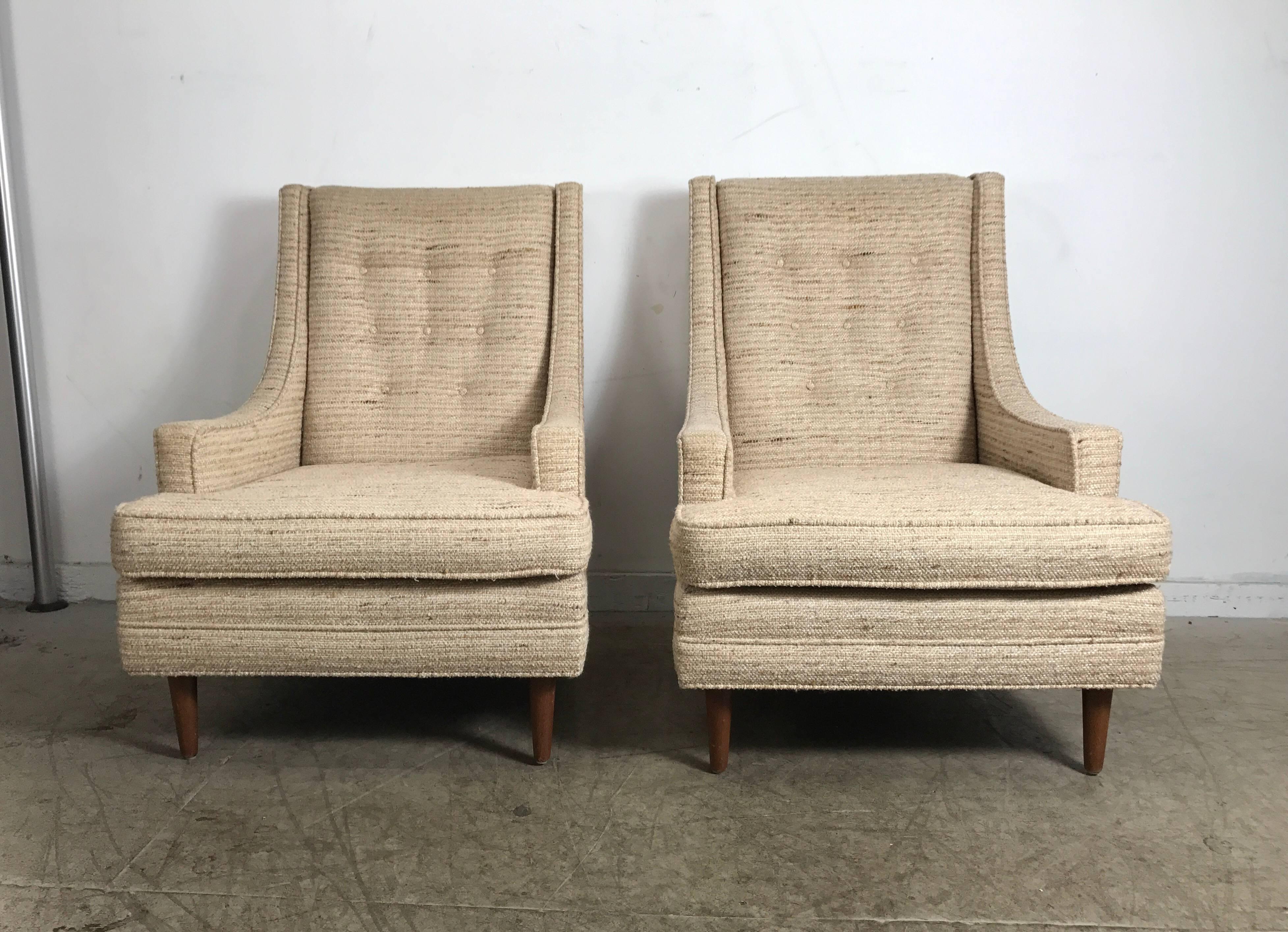 American Classic Mid-Century Modern Highback Lounge Chairs after Harvey Probber