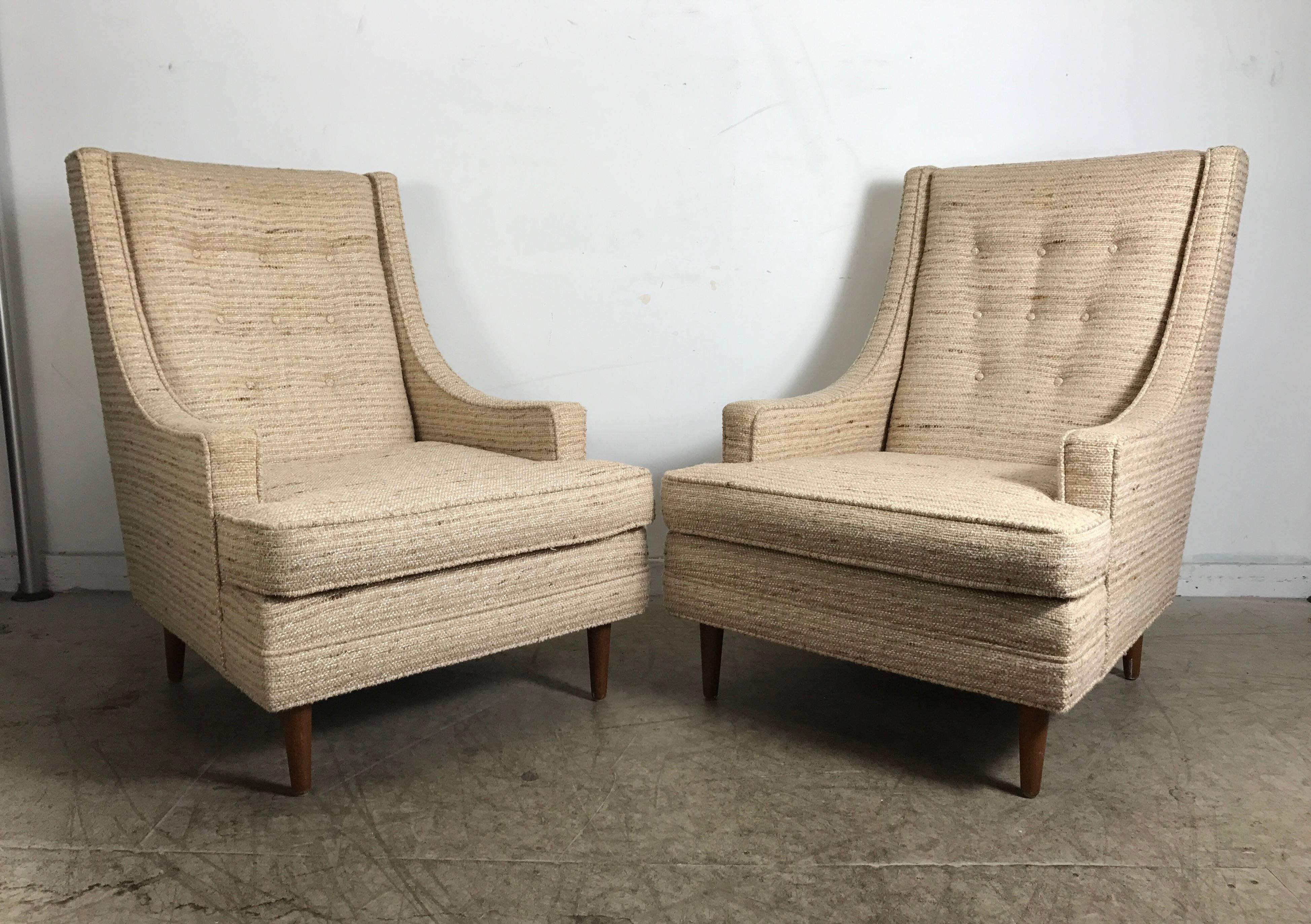 Classic Mid-Century Modern Highback Lounge Chairs after Harvey Probber In Good Condition In Buffalo, NY