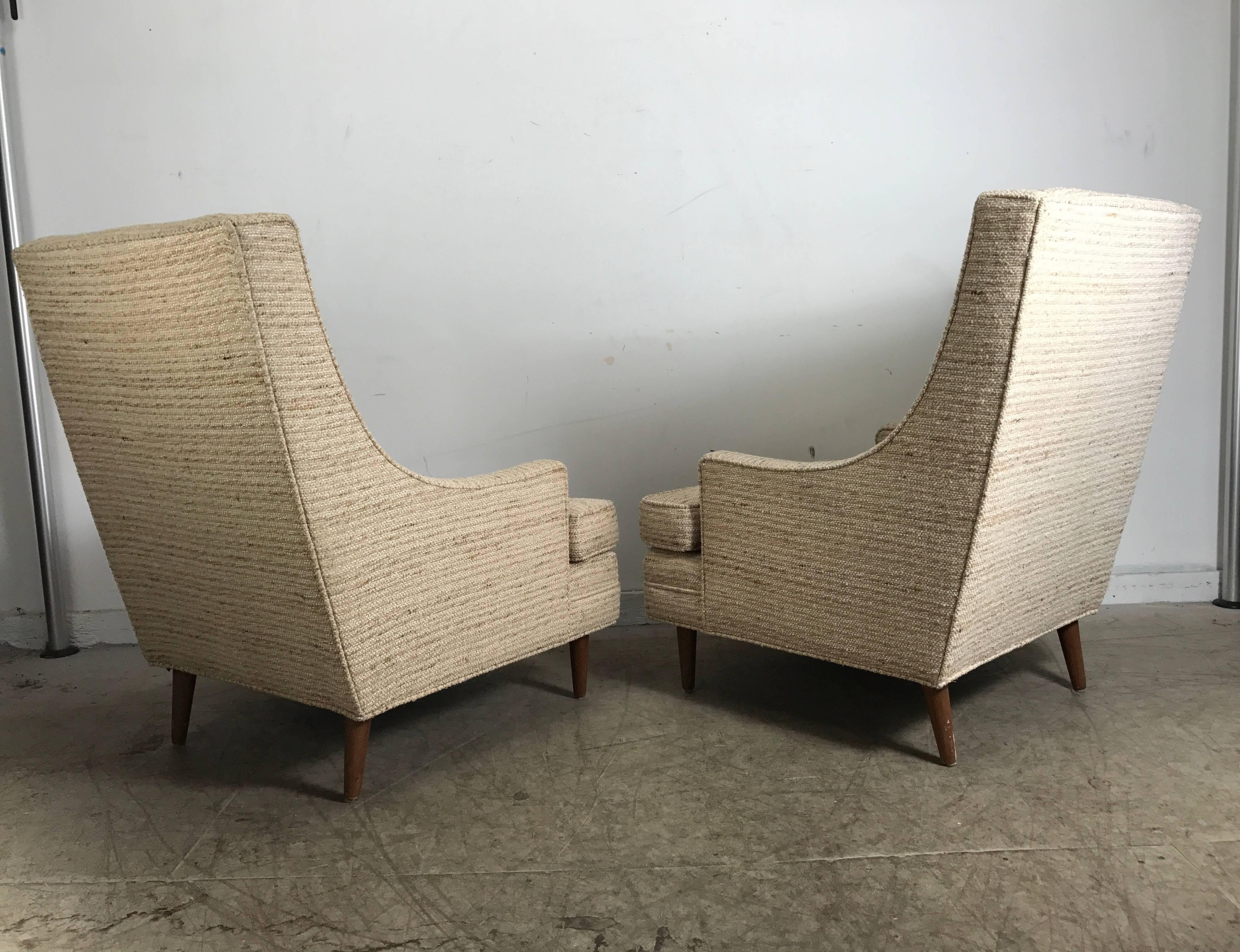 Wood Classic Mid-Century Modern Highback Lounge Chairs after Harvey Probber