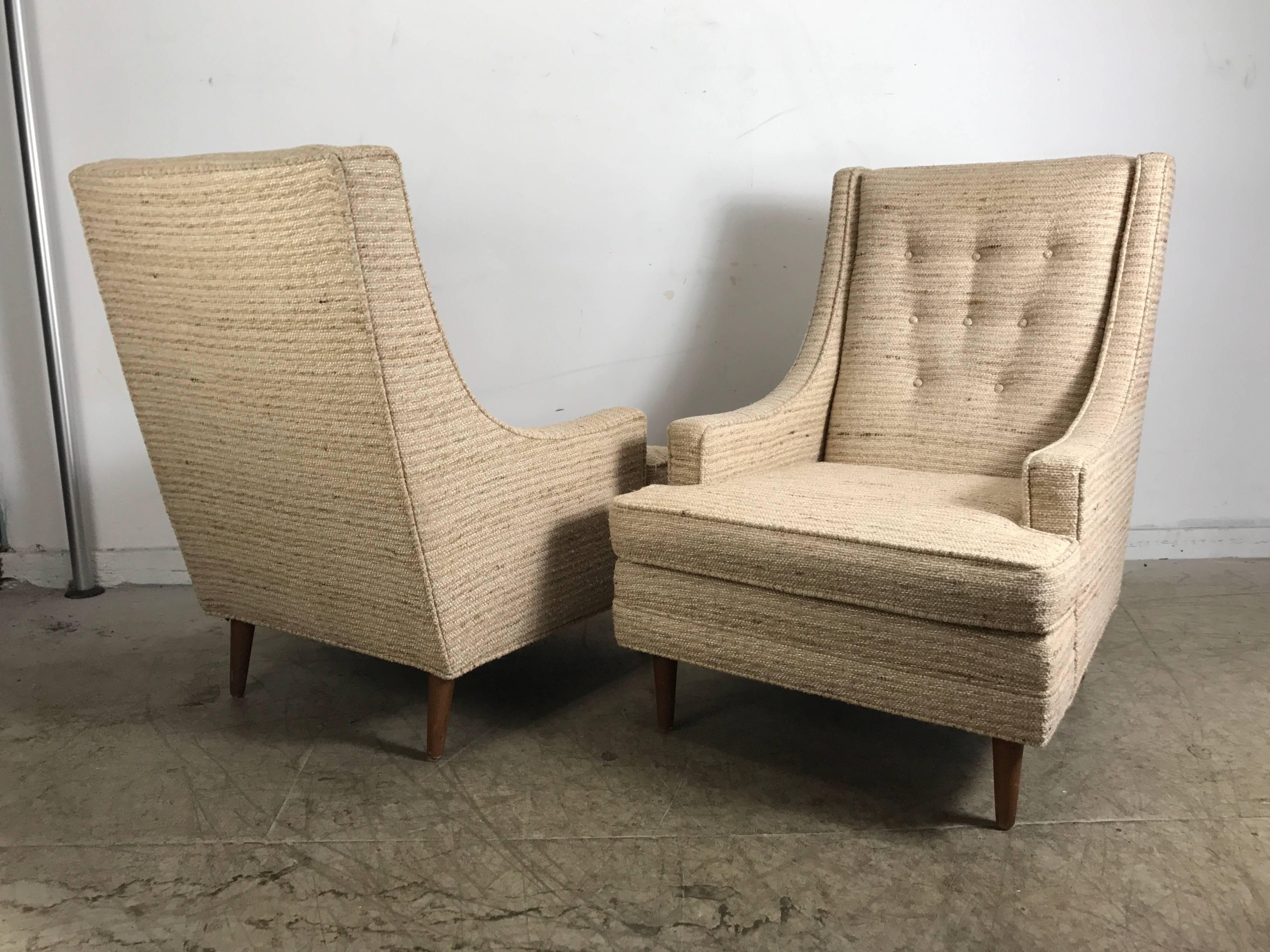 Classic Mid-Century Modern Highback Lounge Chairs after Harvey Probber 2