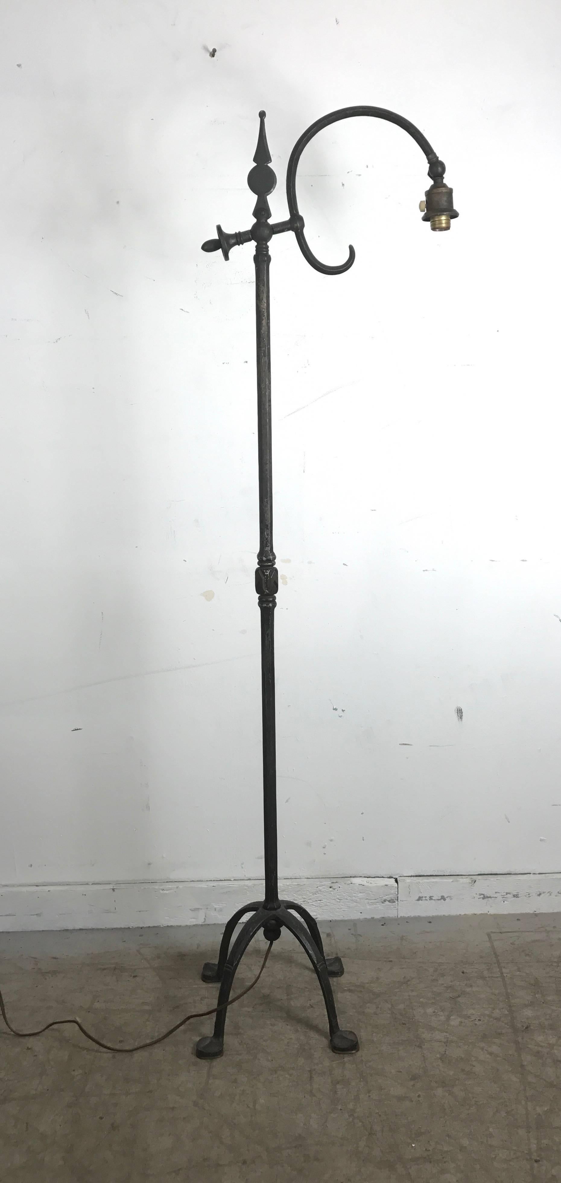  Arts and Craft Hand Forged Iron and bronze Floor Lamp,,possibly made by Samuel Yellin? Unmarked,,beautifully executed. Wonderful design and superb quality,