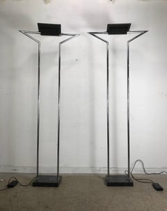 Pair of Memphis Style Marble and Chrome Torcheres, Made in Italy