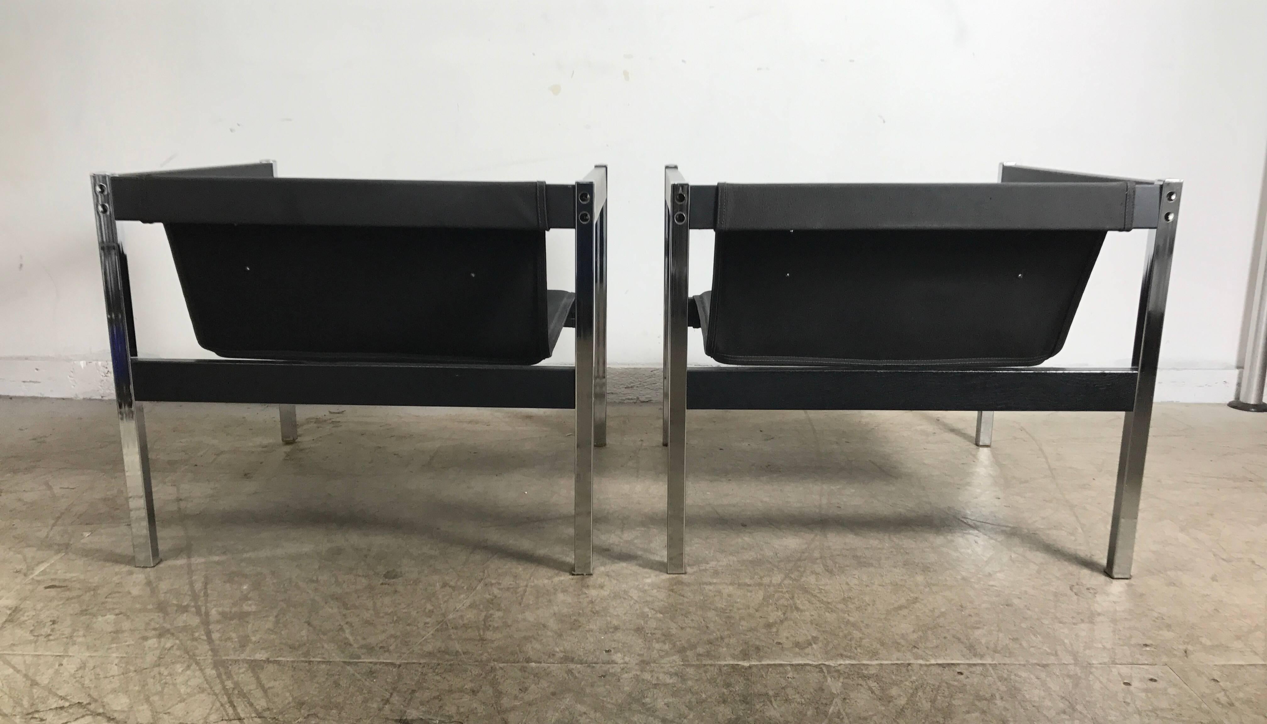 Classic 1970s Even Arm Chrome and Wood Sling Chairs in Bauhaus Style 1