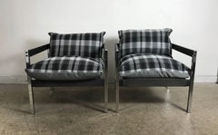 Classic 1970s Even Arm Chrome and Wood Sling Chairs in Bauhaus Style