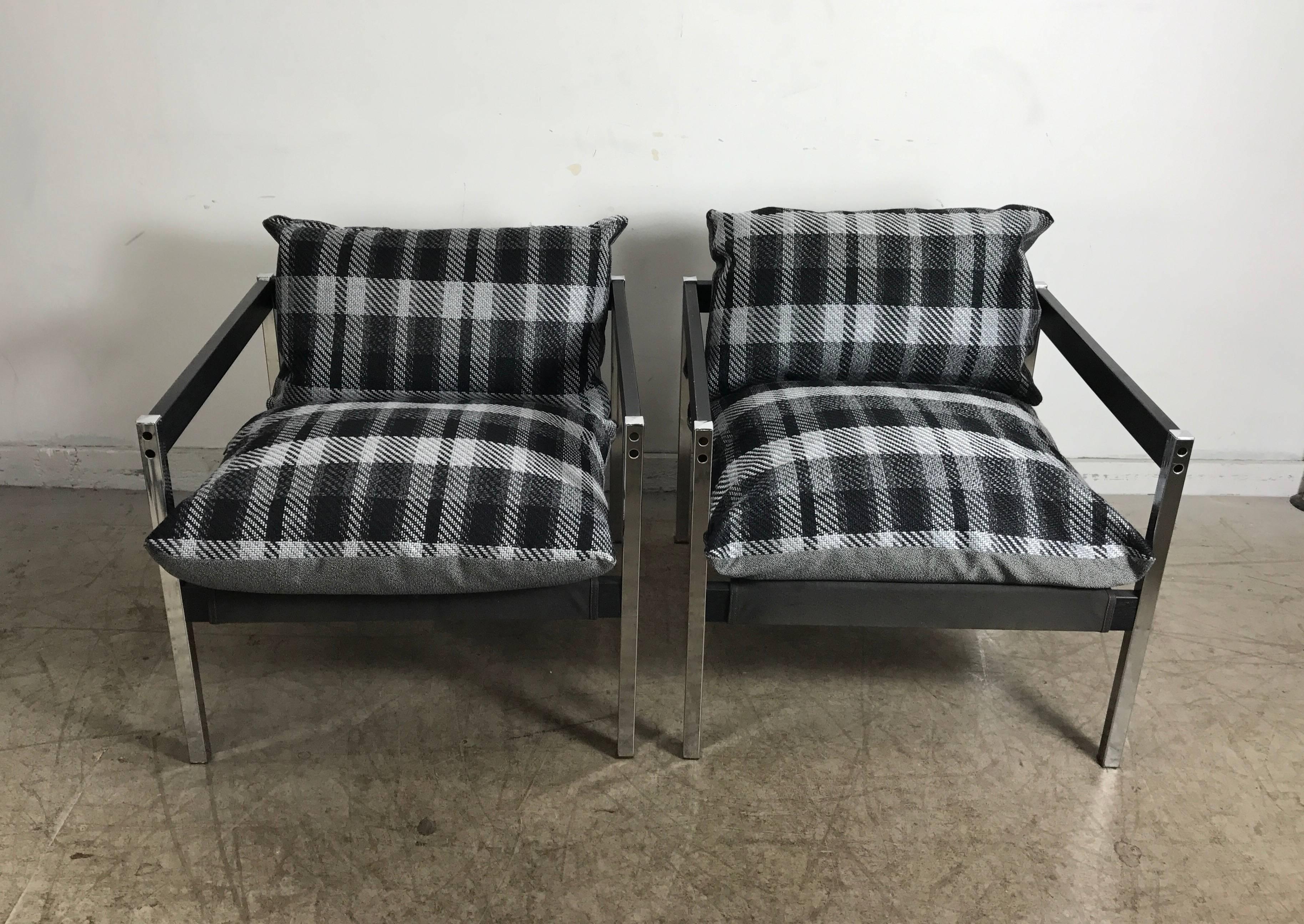 American Classic 1970s Even Arm Chrome and Wood Sling Chairs in Bauhaus Style