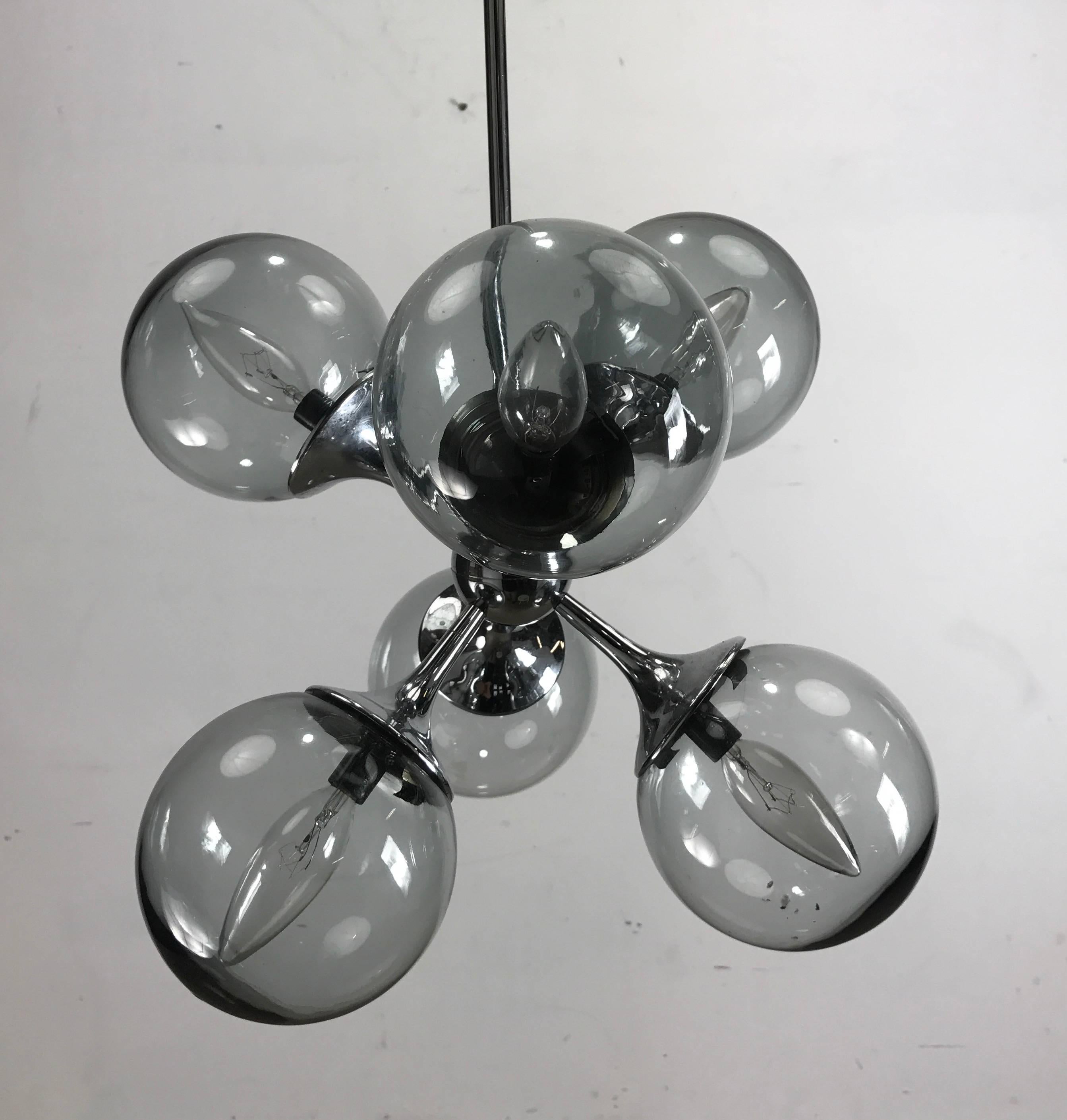 American Classic Lightolier Sputnik Pendant Light Fixture, Smoke Glass Globes