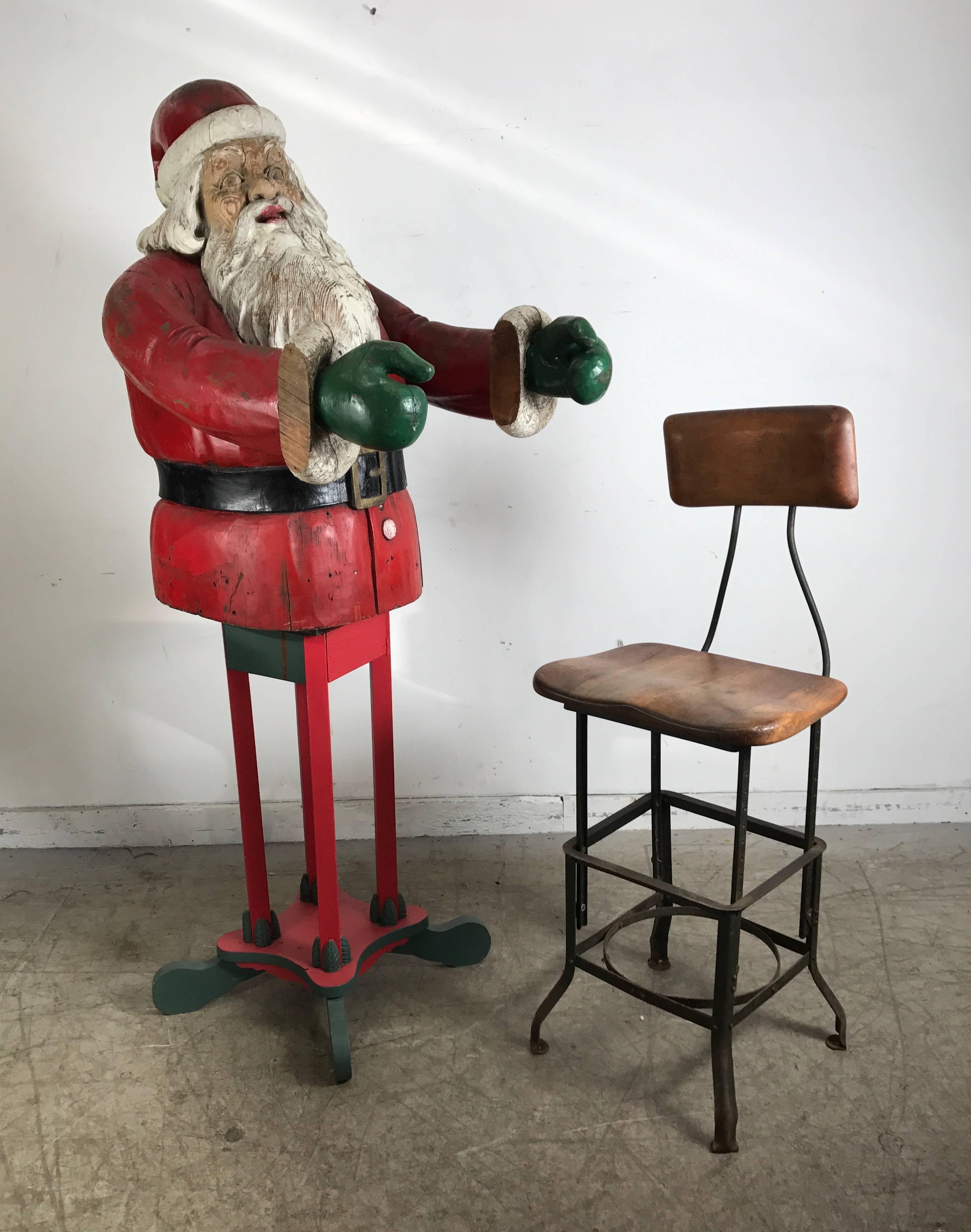 Turn of the Century Life Size Carved Wood and Painted Folk Art Santa Sculpture 4