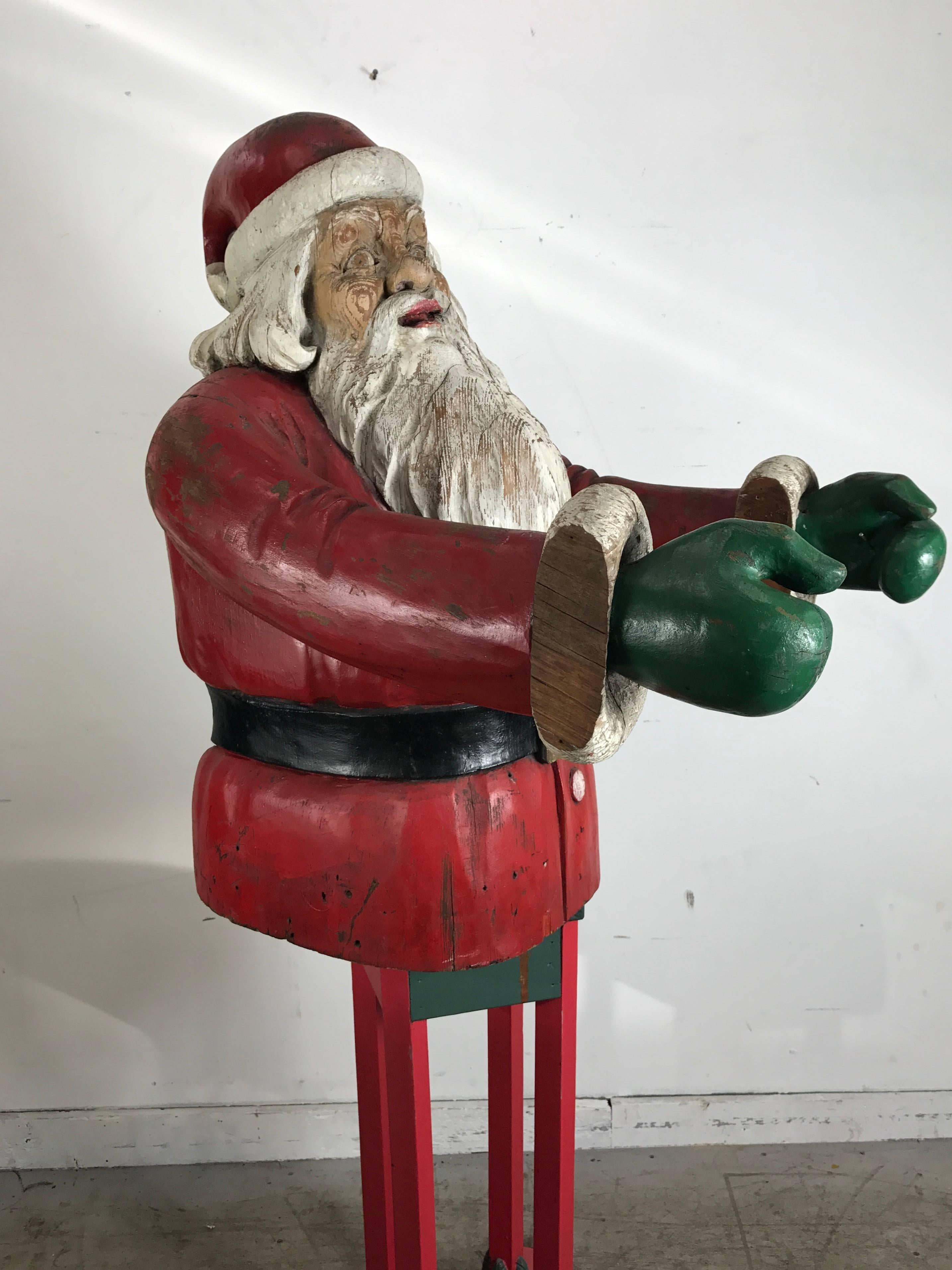 Turn of the Century Life Size Carved Wood and Painted Folk Art Santa Sculpture 3