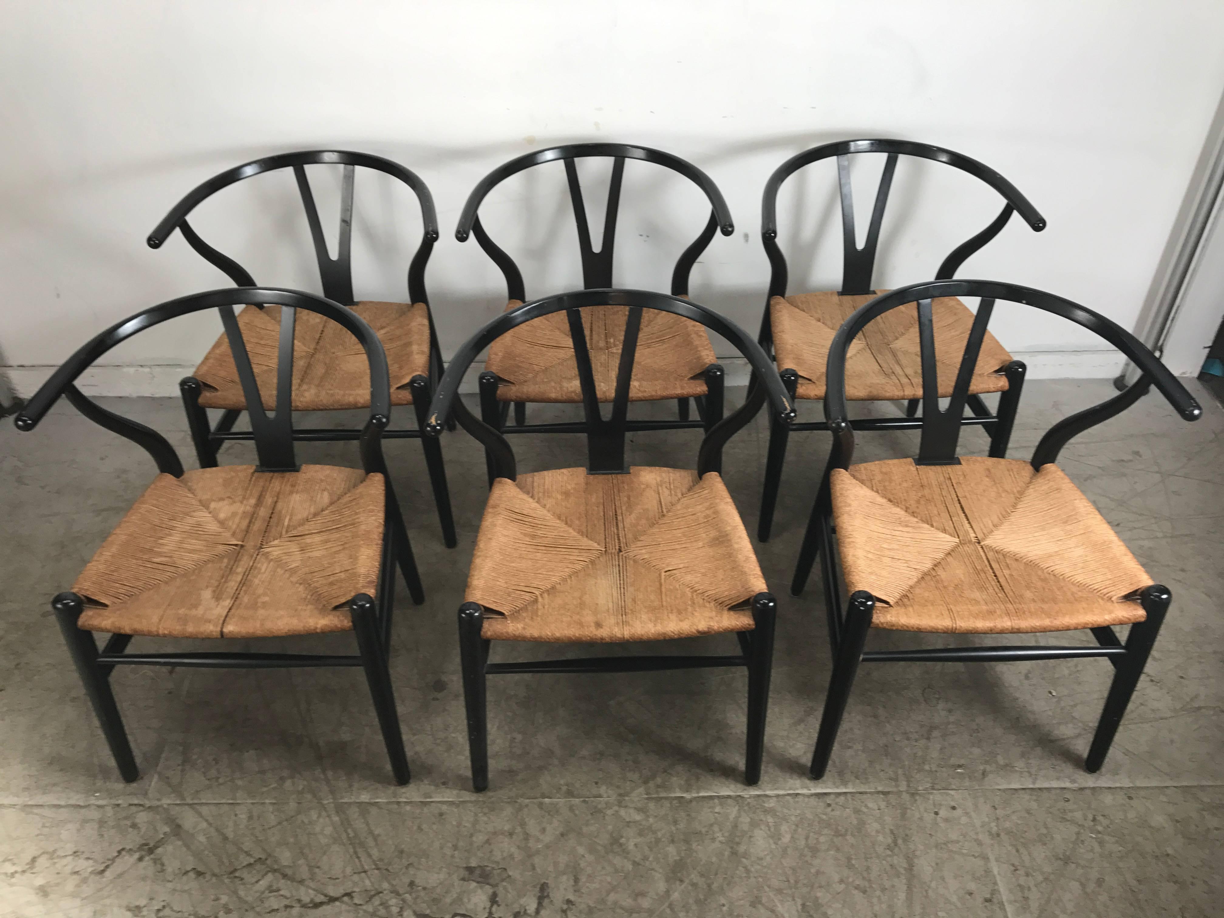 Lacquered Early Set of Six Dining Chairs, CH24 Wishbone by Hans Wegner , Carl Hansen & Son
