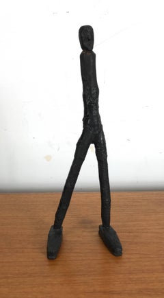 Folk Art "Standing Man" Carved Tree Branch Sculpture After Giocometti