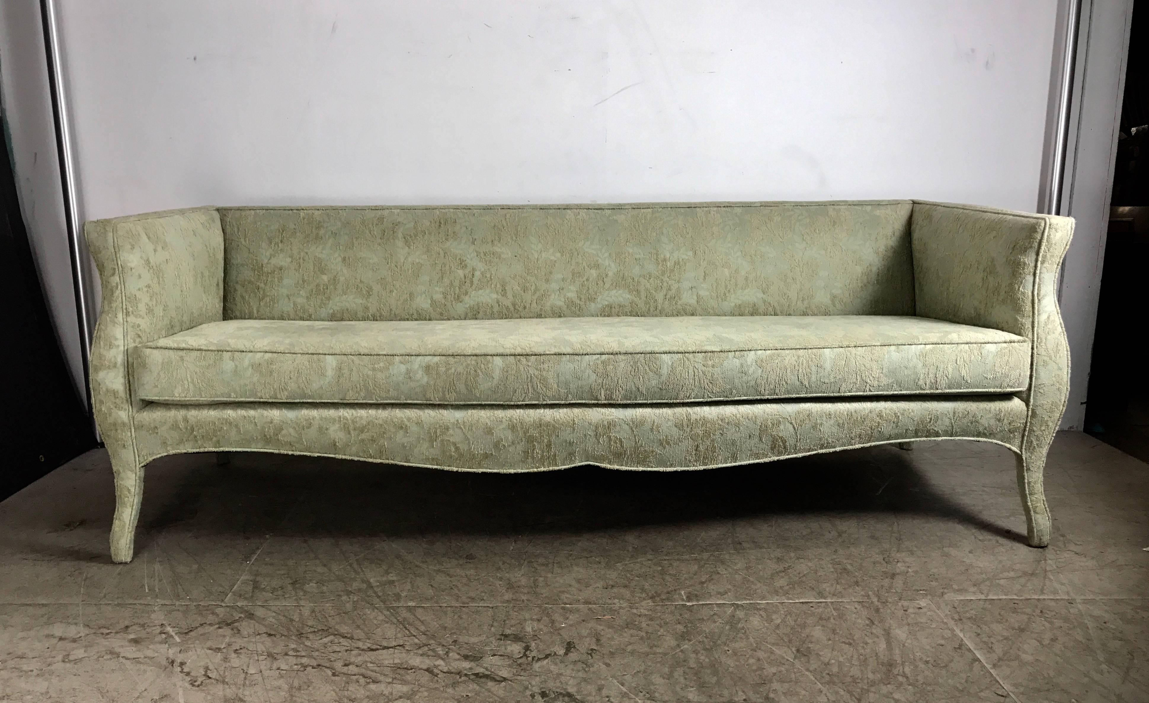 Unusual Sofa, Bombay Shape, Upholstered Legs, Baker Furniture 1