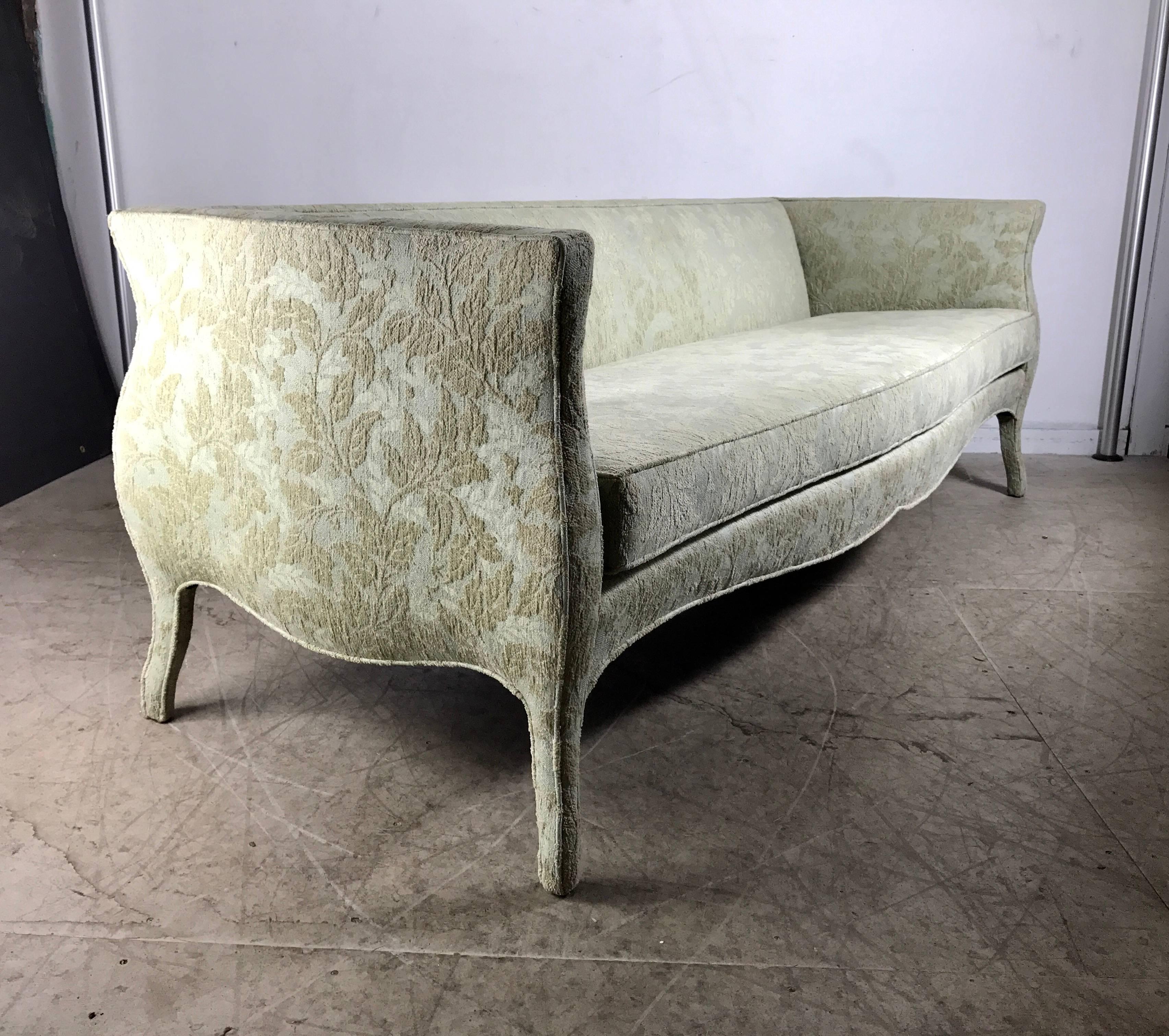 Unusual Sofa, Bombay Shape, Upholstered Legs, Baker Furniture 3
