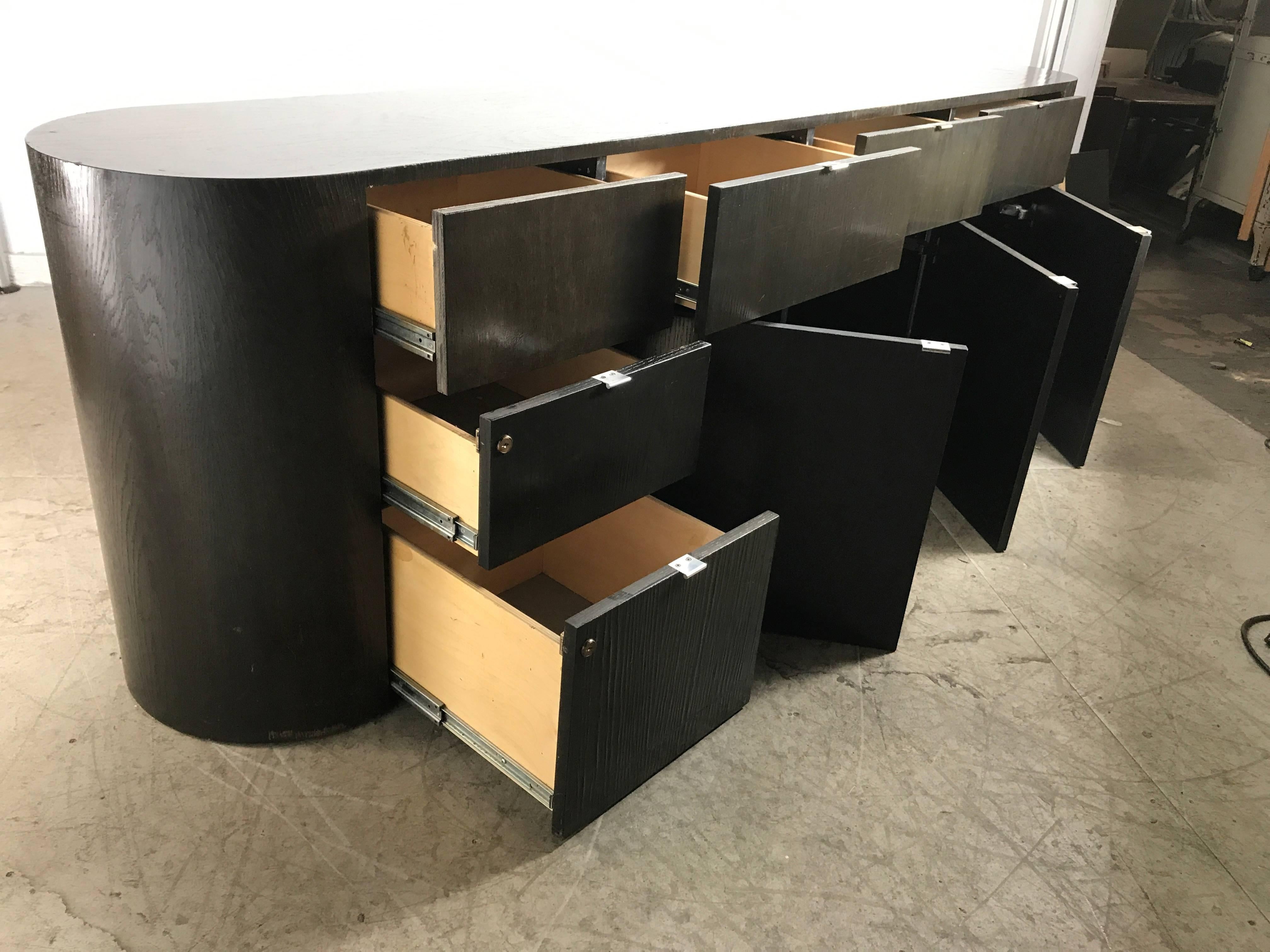 Stunning Contemporary Modern Oval Cerused Credenza Sideboard, Italy In Good Condition For Sale In Buffalo, NY