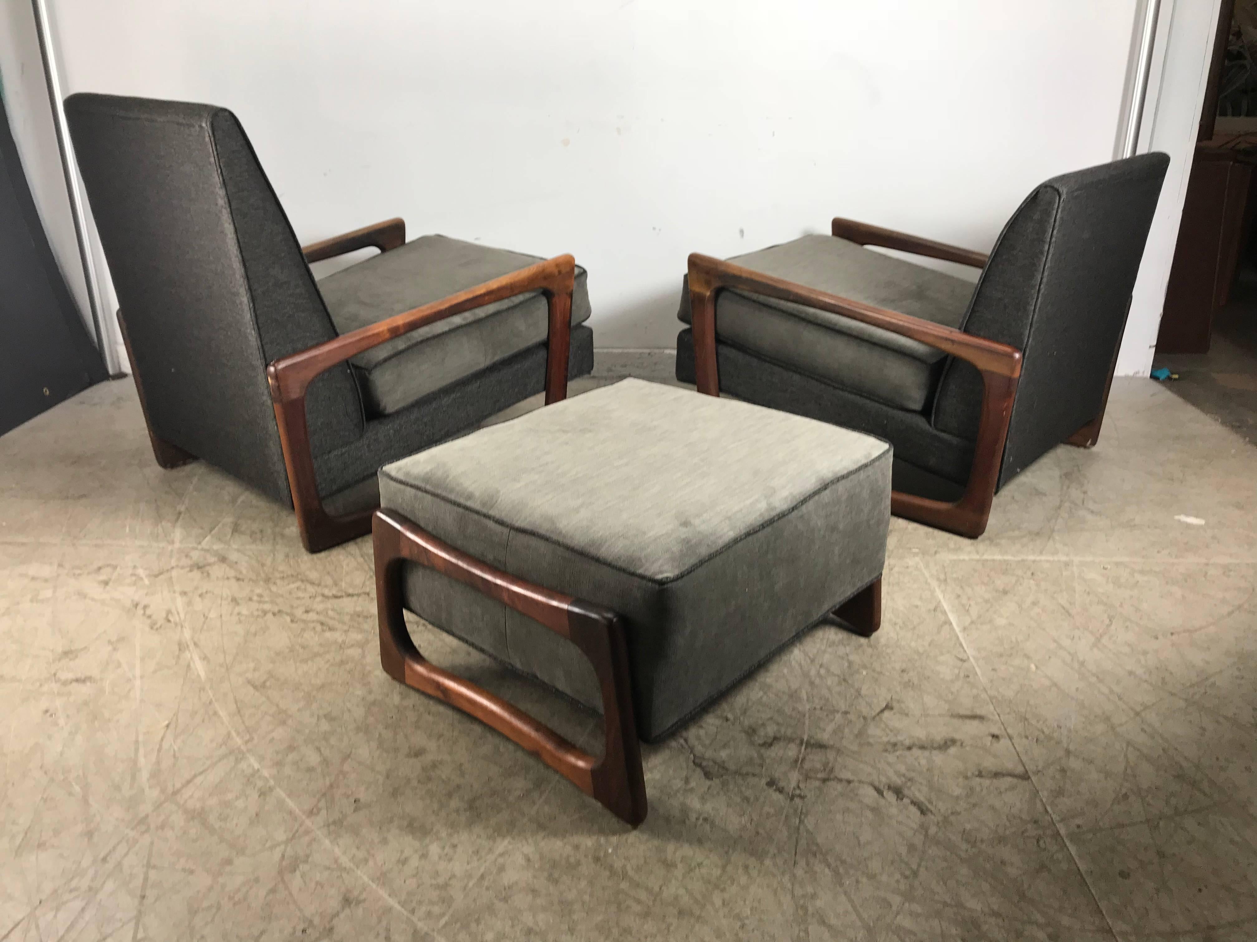 Stunning Classic Modernist Sculptural Lounge Chairs and Ottoman Adrian Pearsall 1