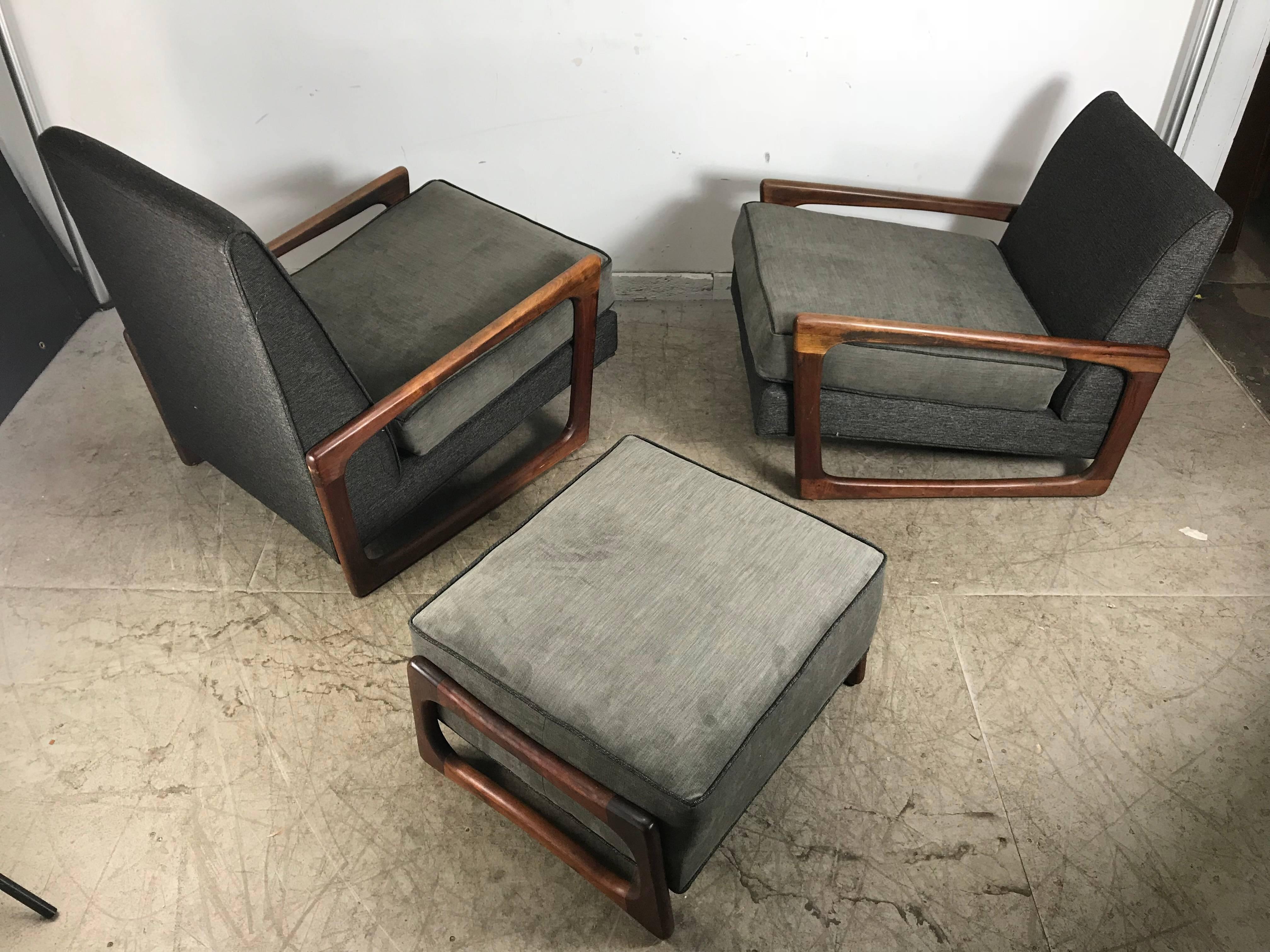 Oiled Stunning Classic Modernist Sculptural Lounge Chairs and Ottoman Adrian Pearsall