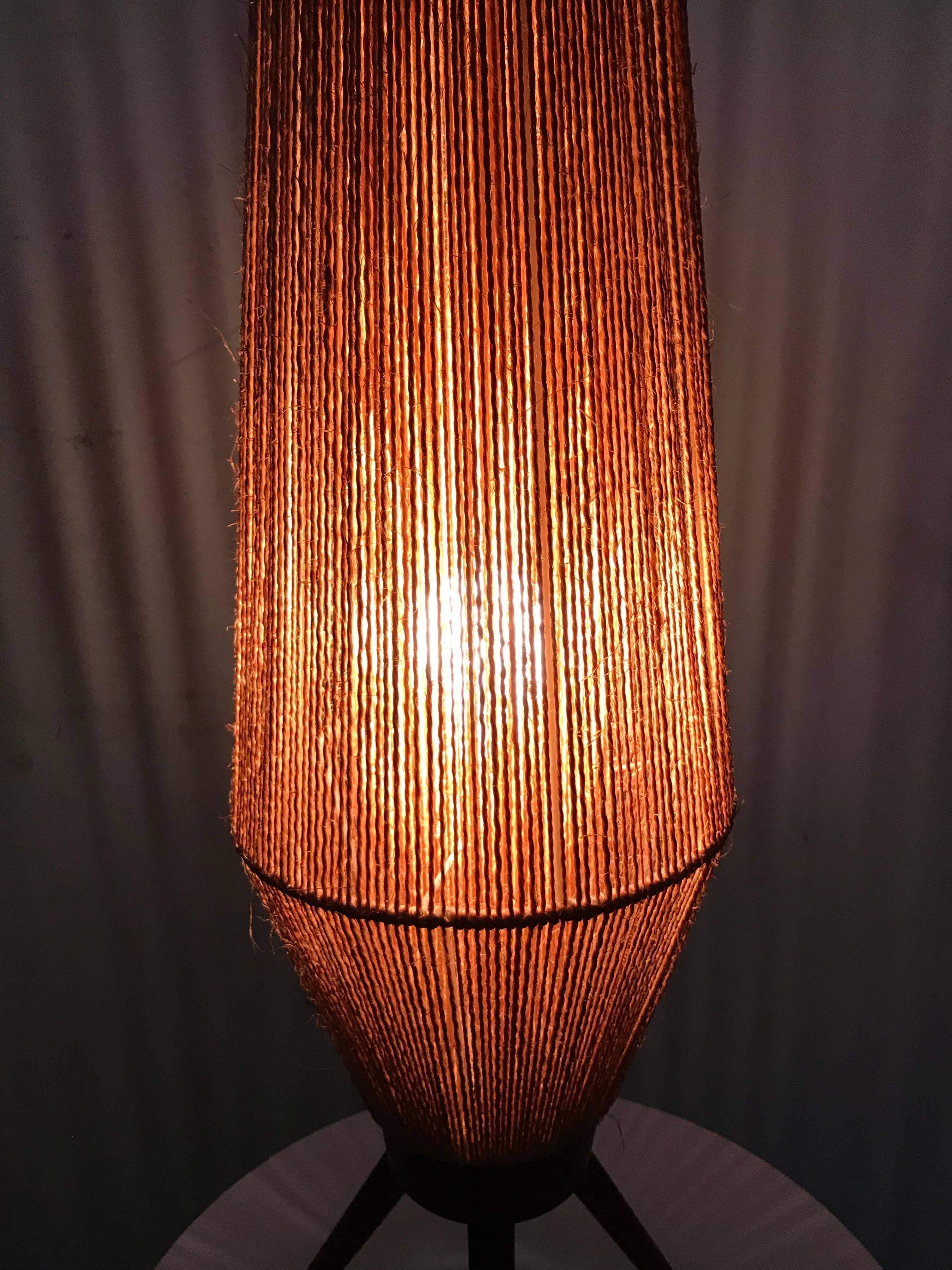 Mid-Century Modern Rope and Teak Table Lamp by Fog & Mørup In Excellent Condition In Buffalo, NY