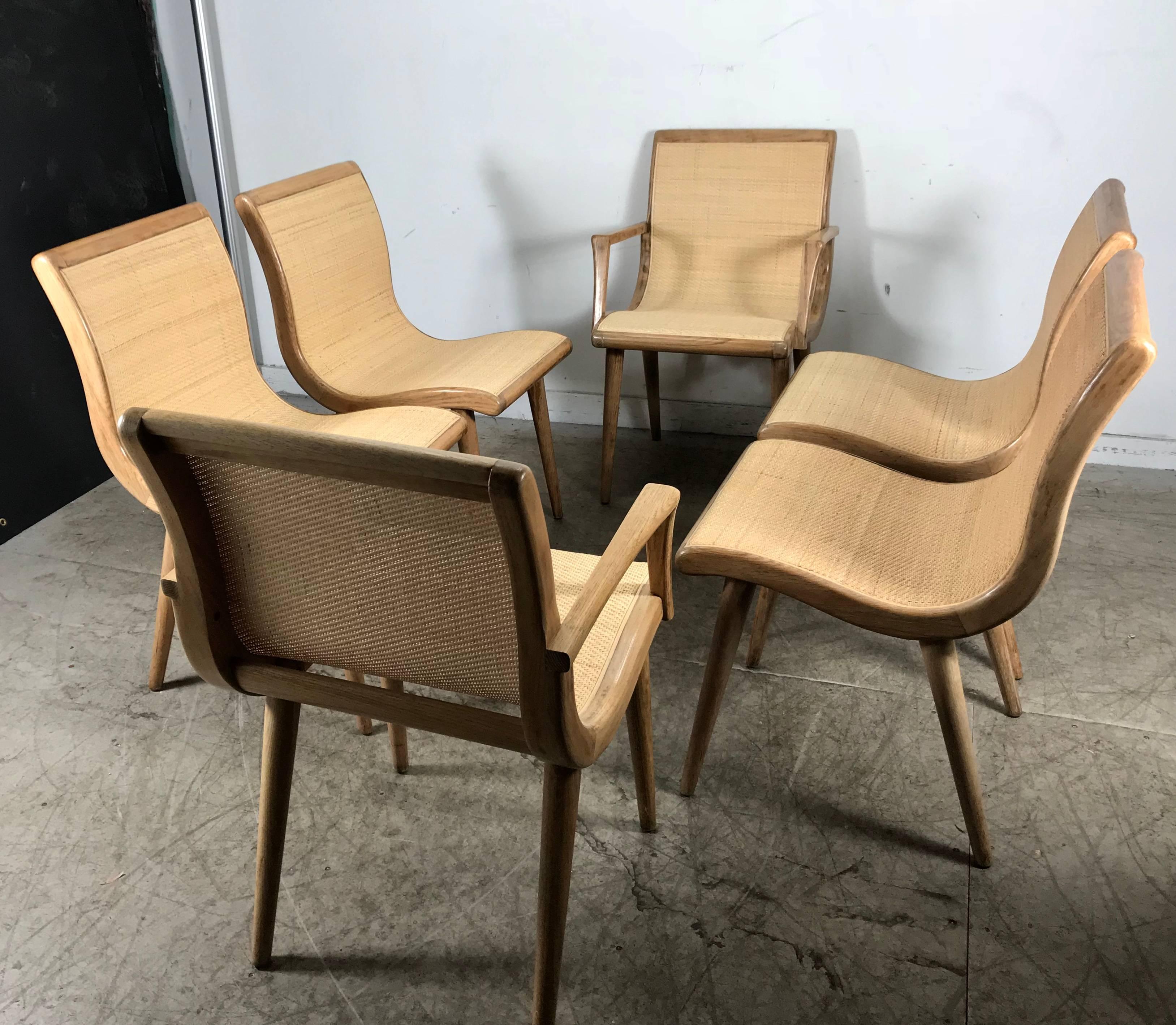 Set of Six Midcentury Dining Chairs, Cerused Oak and Cane by Russel Wright In Excellent Condition In Buffalo, NY
