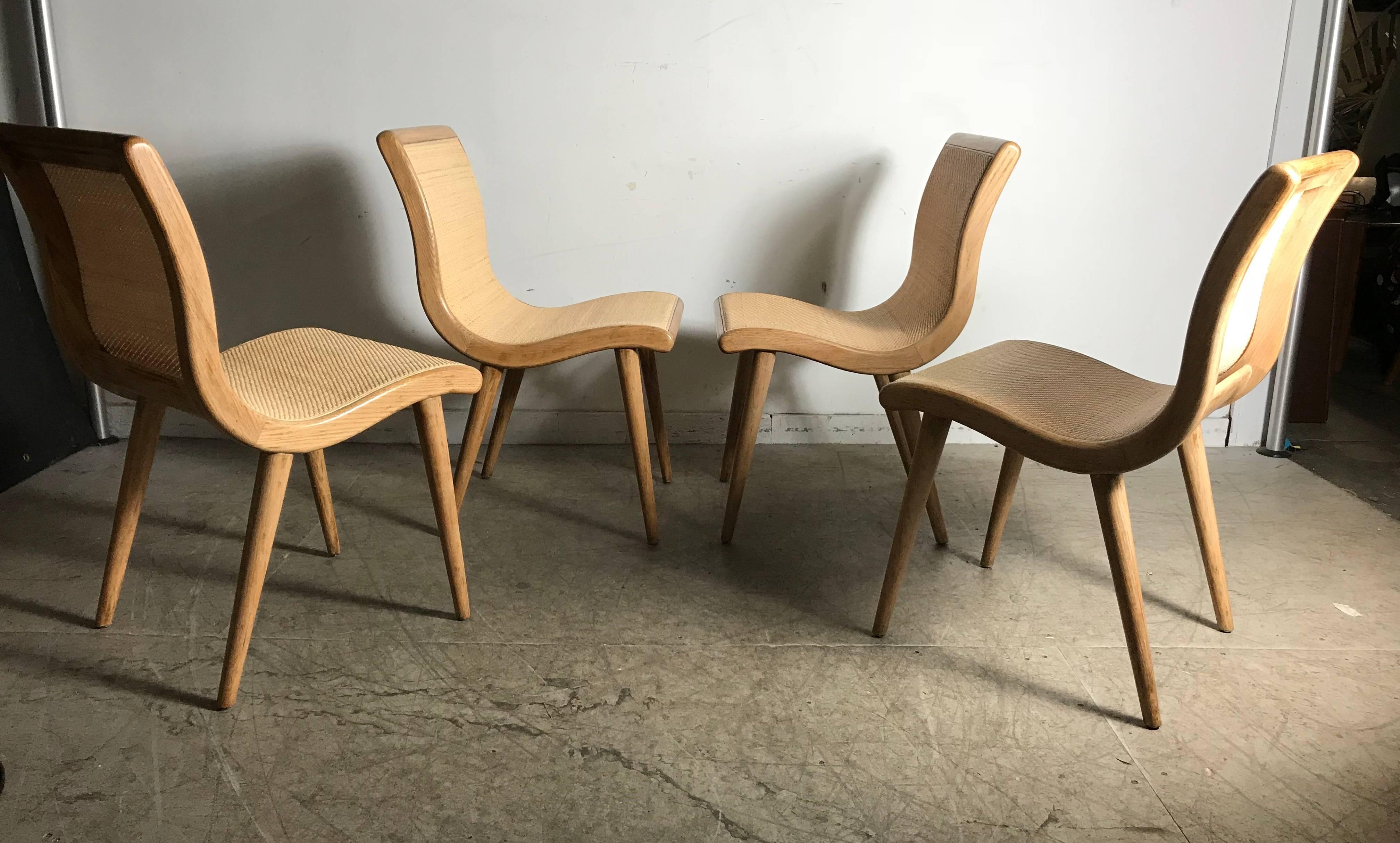 Set of Six Midcentury Dining Chairs, Cerused Oak and Cane by Russel Wright 3