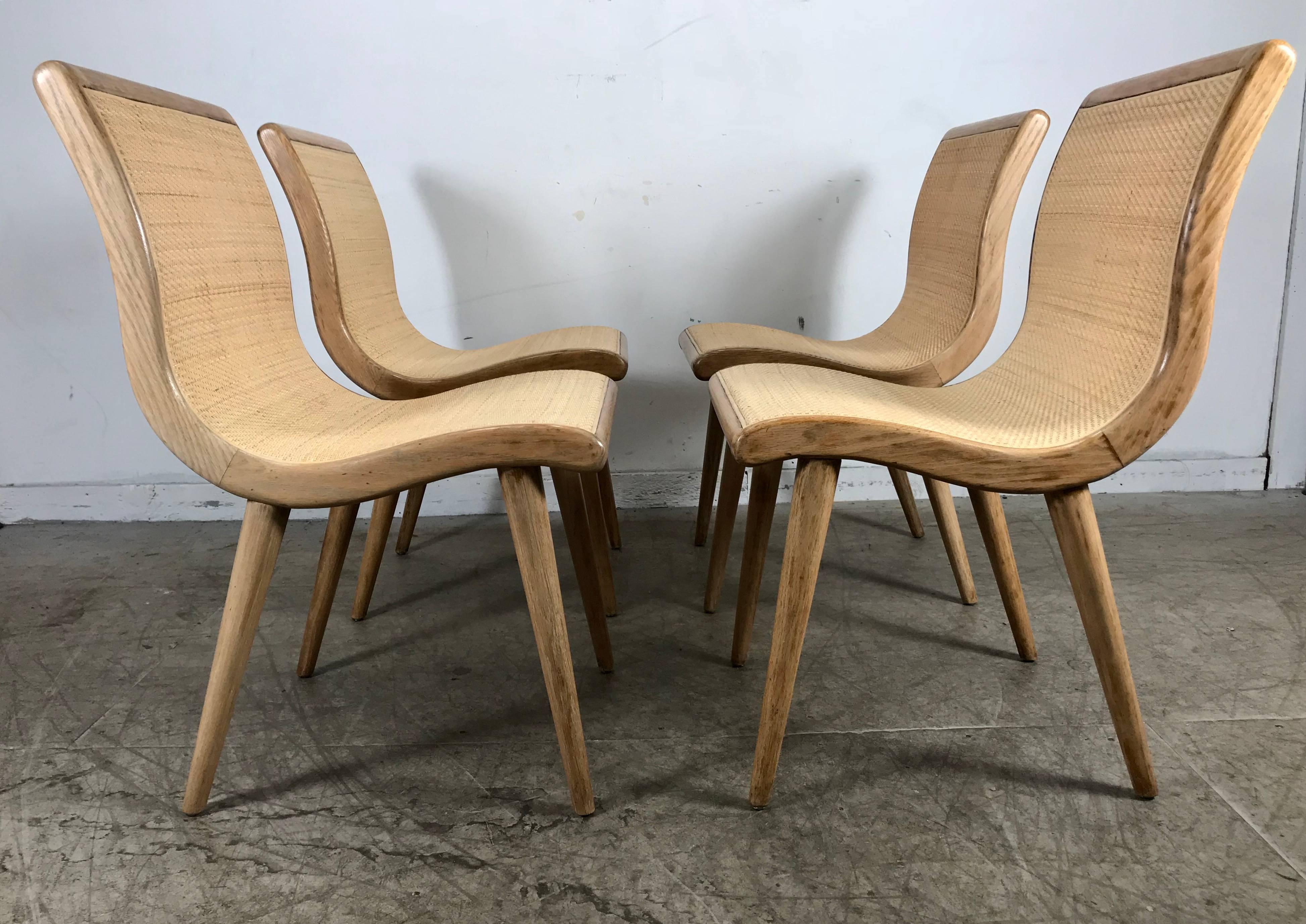 Set of Six Midcentury Dining Chairs, Cerused Oak and Cane by Russel Wright 2