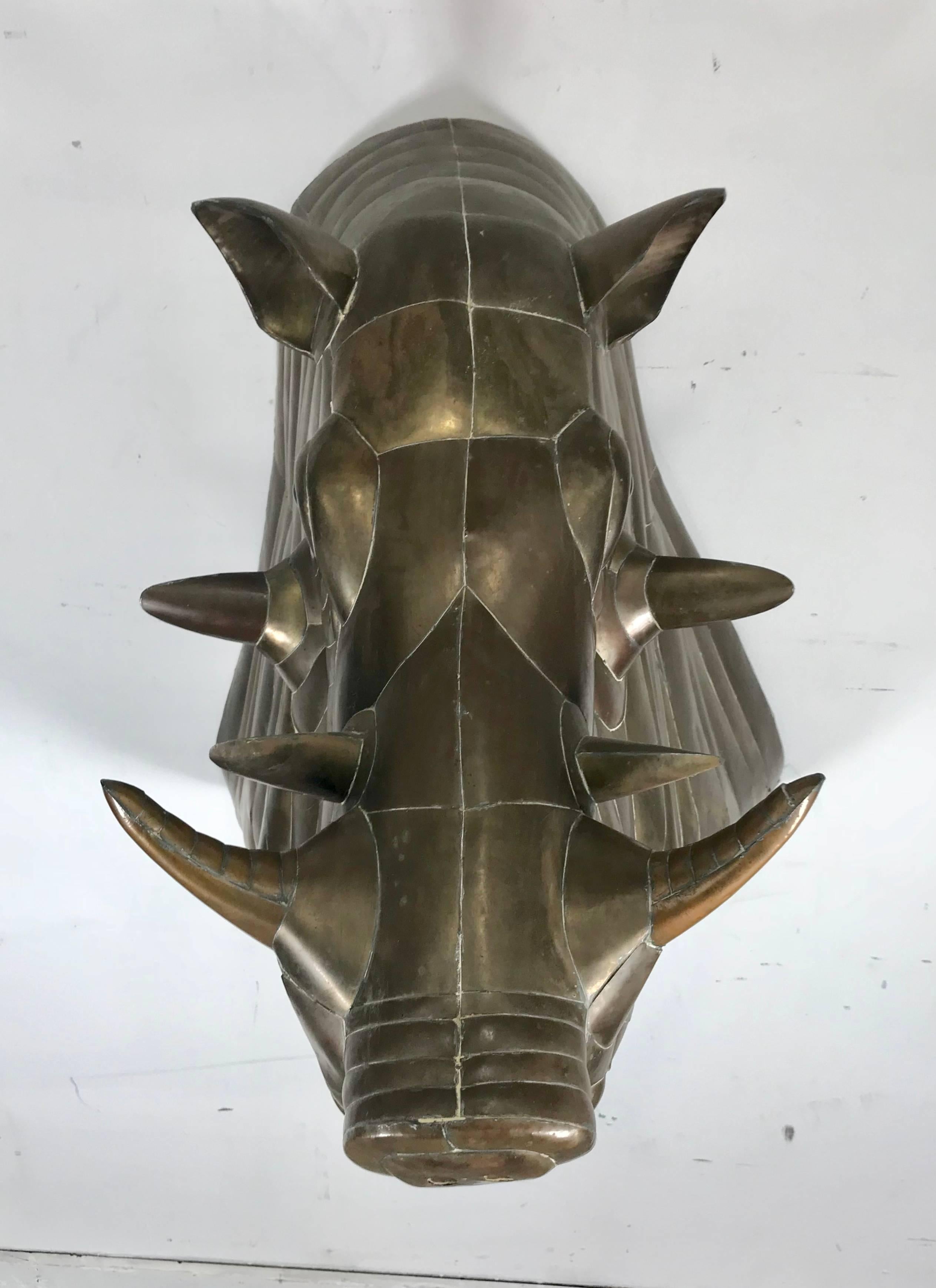 Monumental Sergio Bustamante Copper and Brass Warthog Wall Sculpture In Excellent Condition In Buffalo, NY