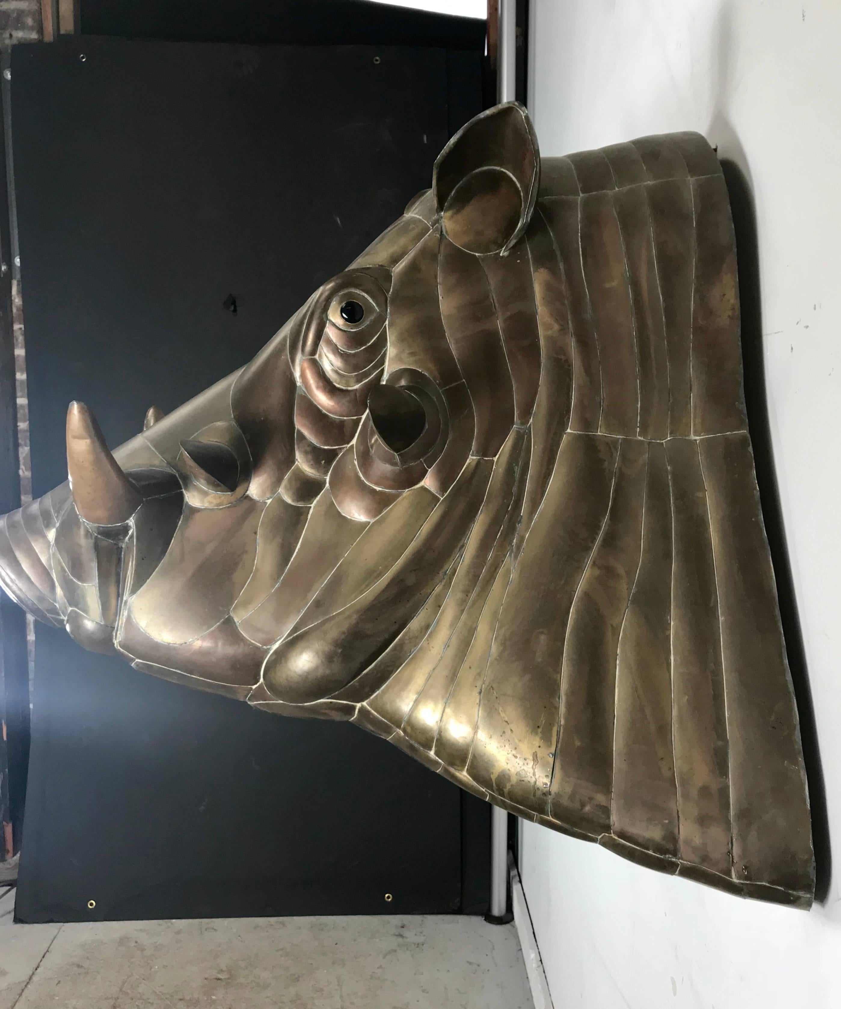 Mexican Monumental Sergio Bustamante Copper and Brass Warthog Wall Sculpture