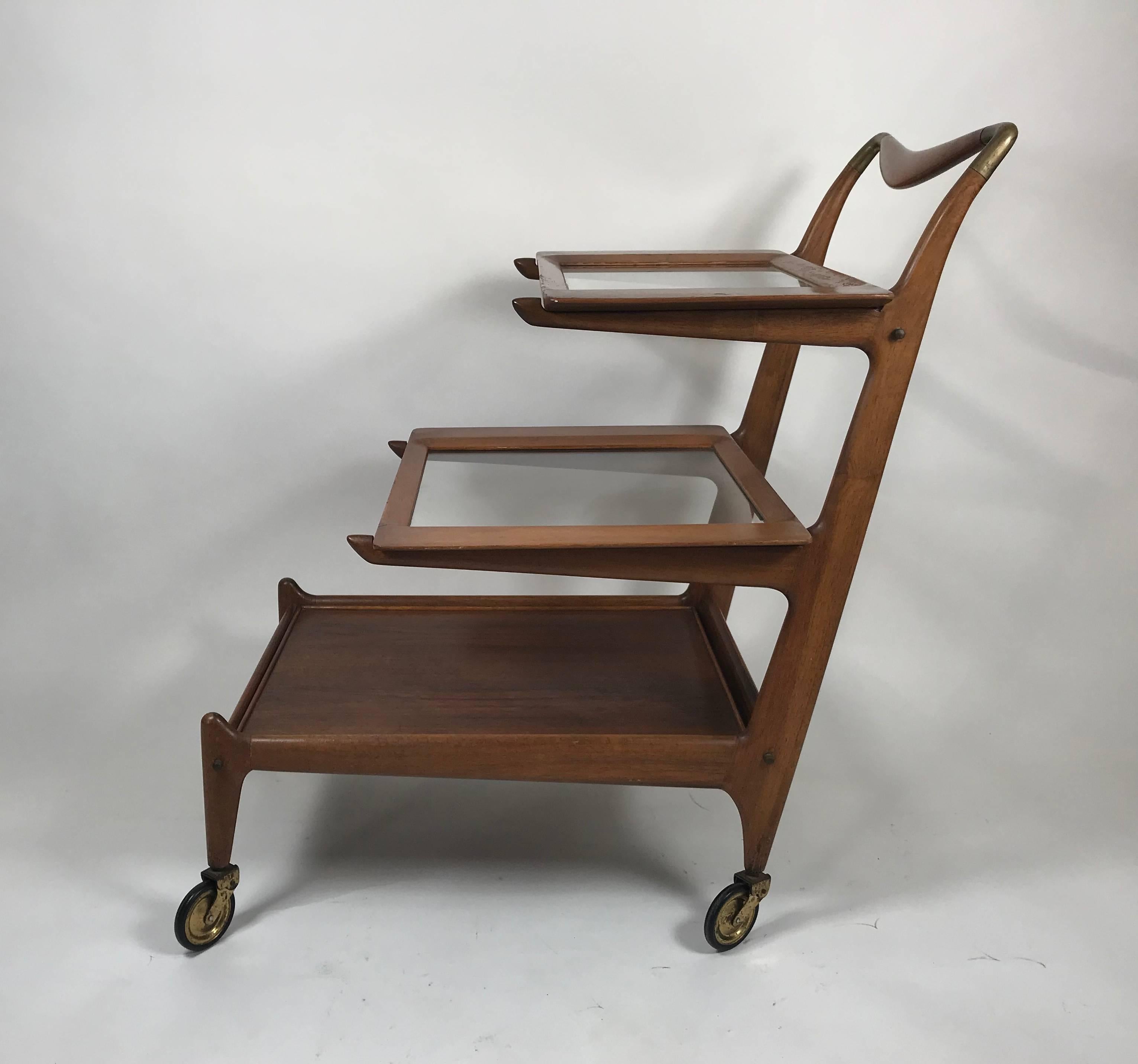 Midcentury Italian Sculptural Bar Cart/Tea Trolly by Cesare Lacca In Good Condition In Buffalo, NY