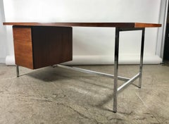 Classic Midcentury Walnut and Chrome Florence Knoll Desk Knoll