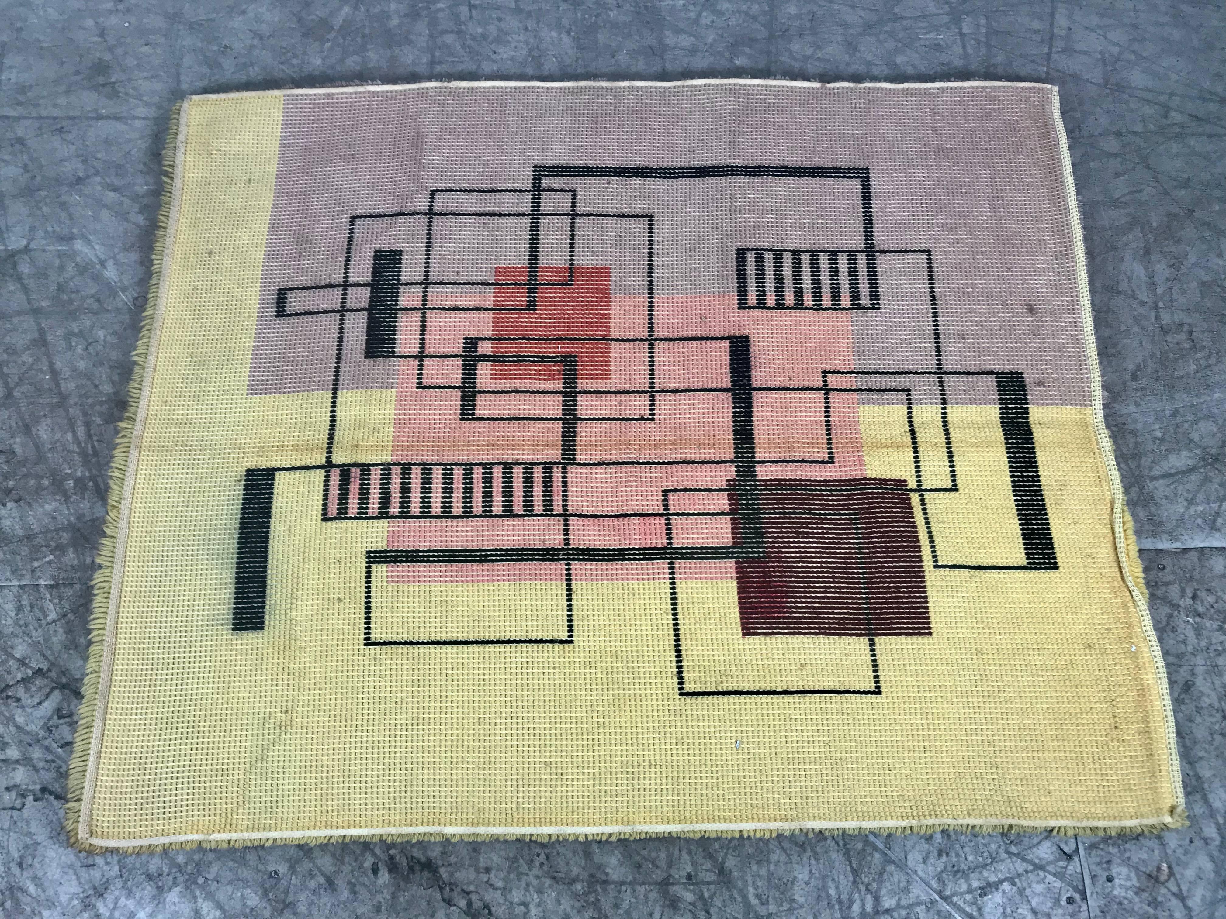 Danish Modernist Abstract Geometric Rya Rug