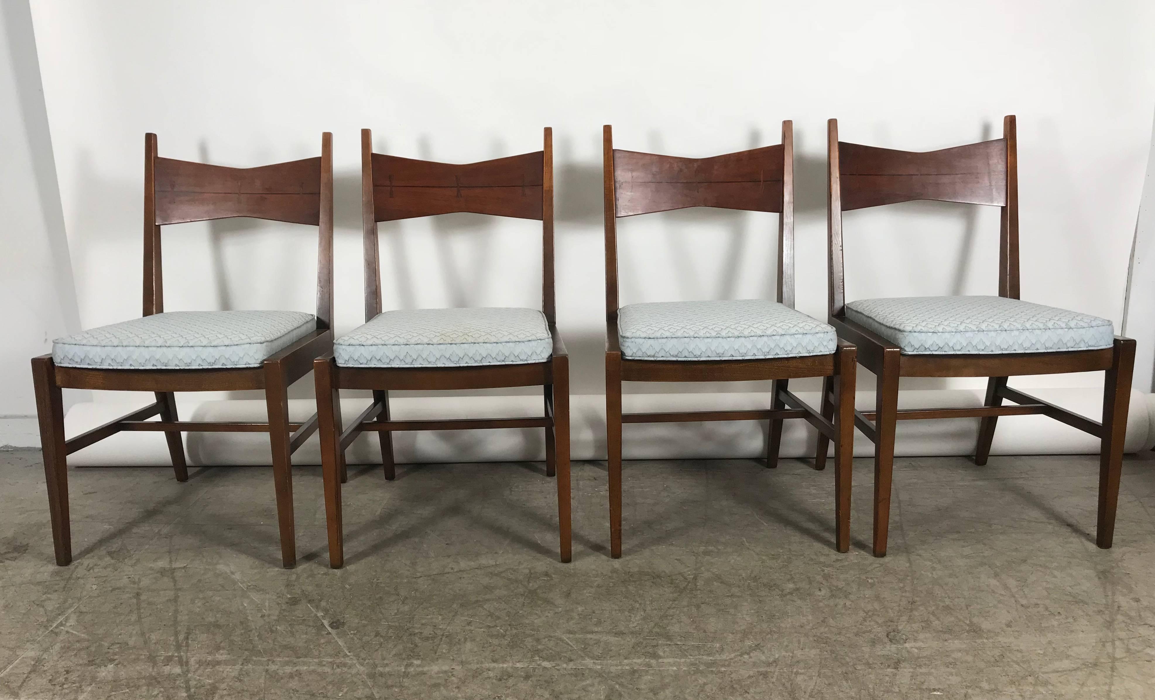 Set of Six Mid-Century Modern Dining Chairs, Lane Tuxedo, Butterfly Inlay In Good Condition In Buffalo, NY