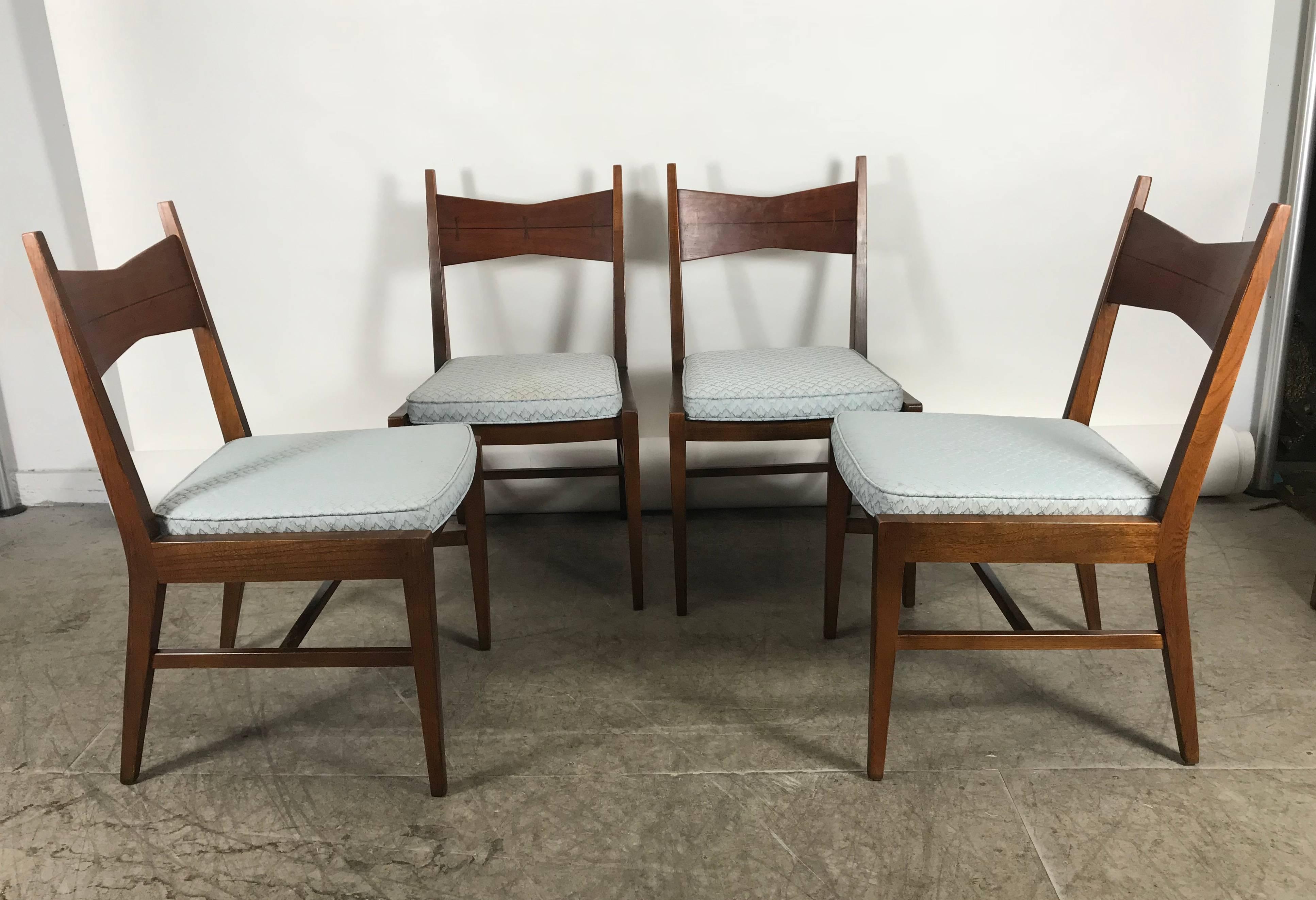 American Set of Six Mid-Century Modern Dining Chairs, Lane Tuxedo, Butterfly Inlay
