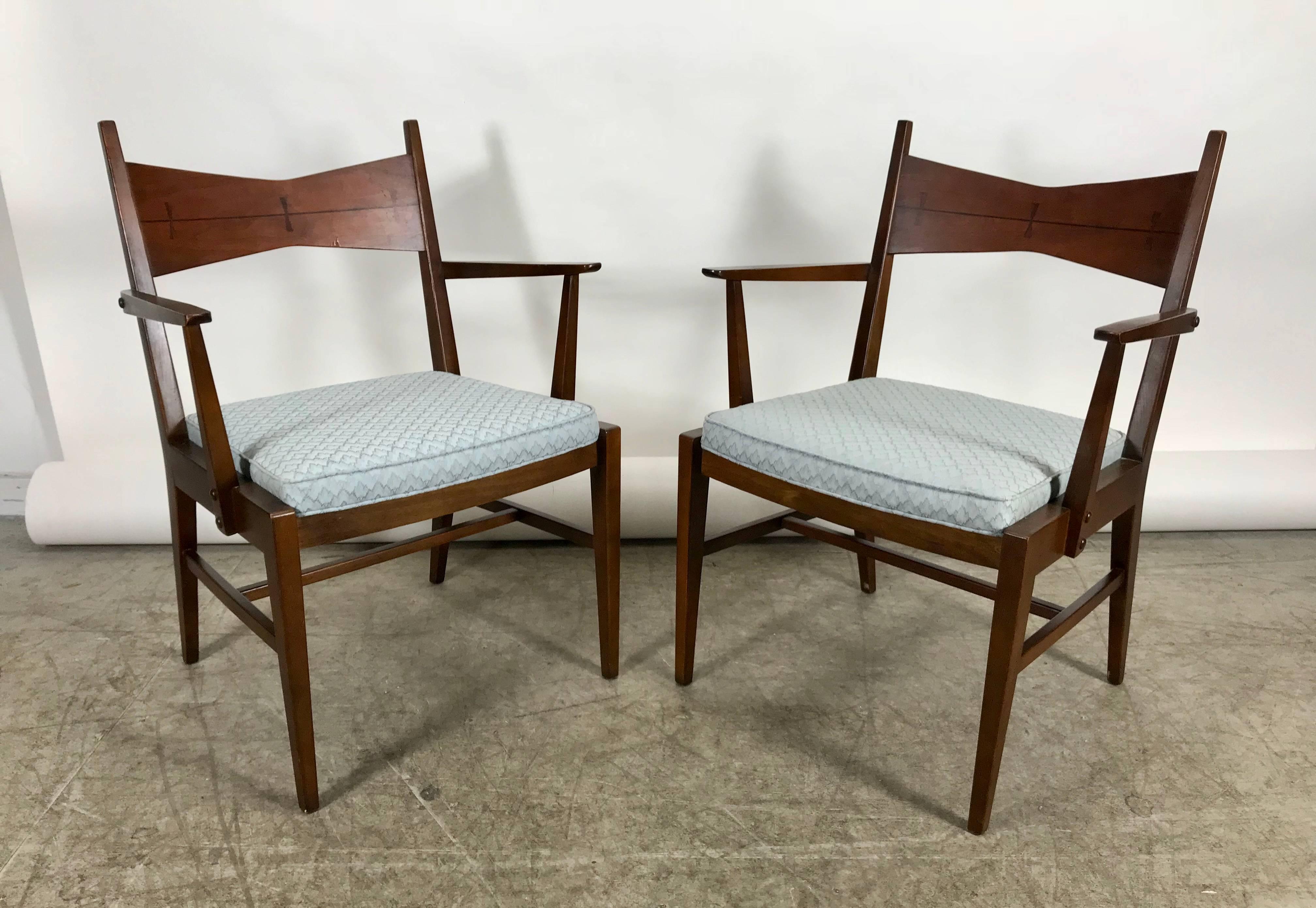 20th Century Set of Six Mid-Century Modern Dining Chairs, Lane Tuxedo, Butterfly Inlay