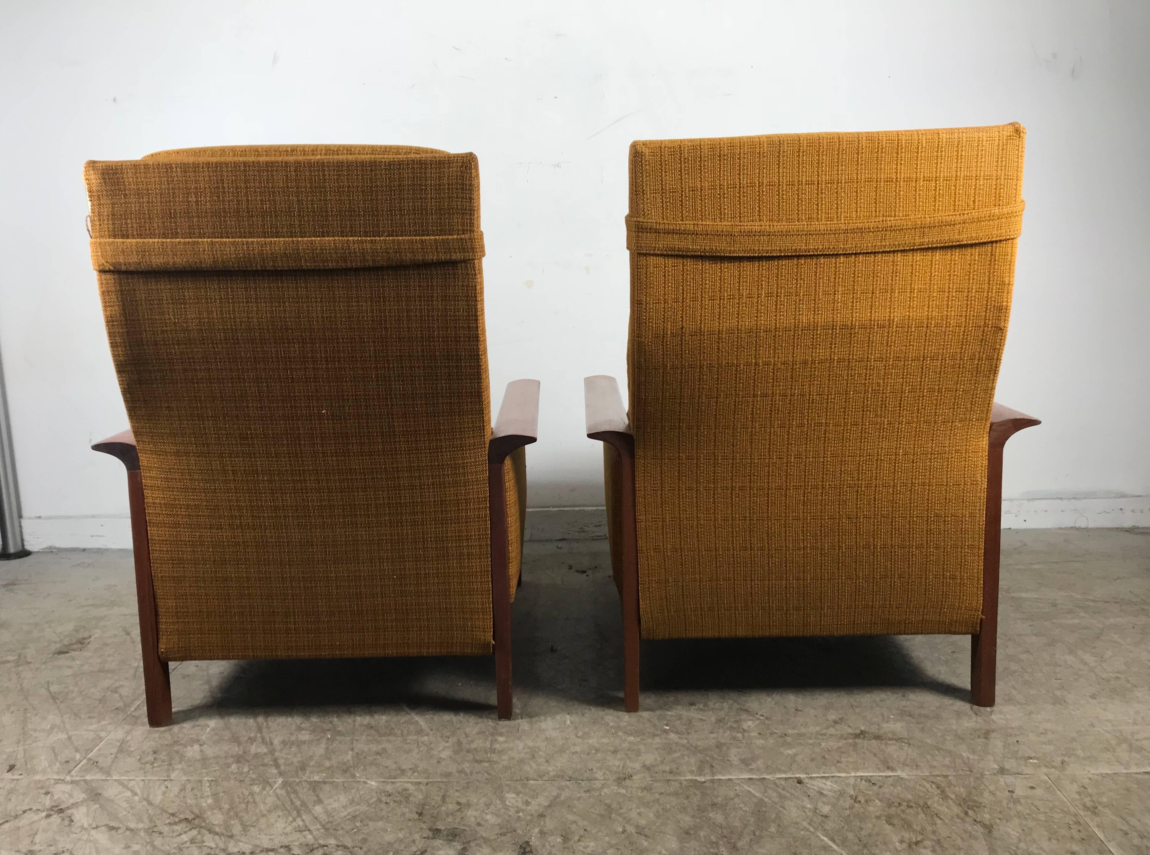 Classic Danish Modern High Back Teak Lounge Chairs by Hans Olsen 2