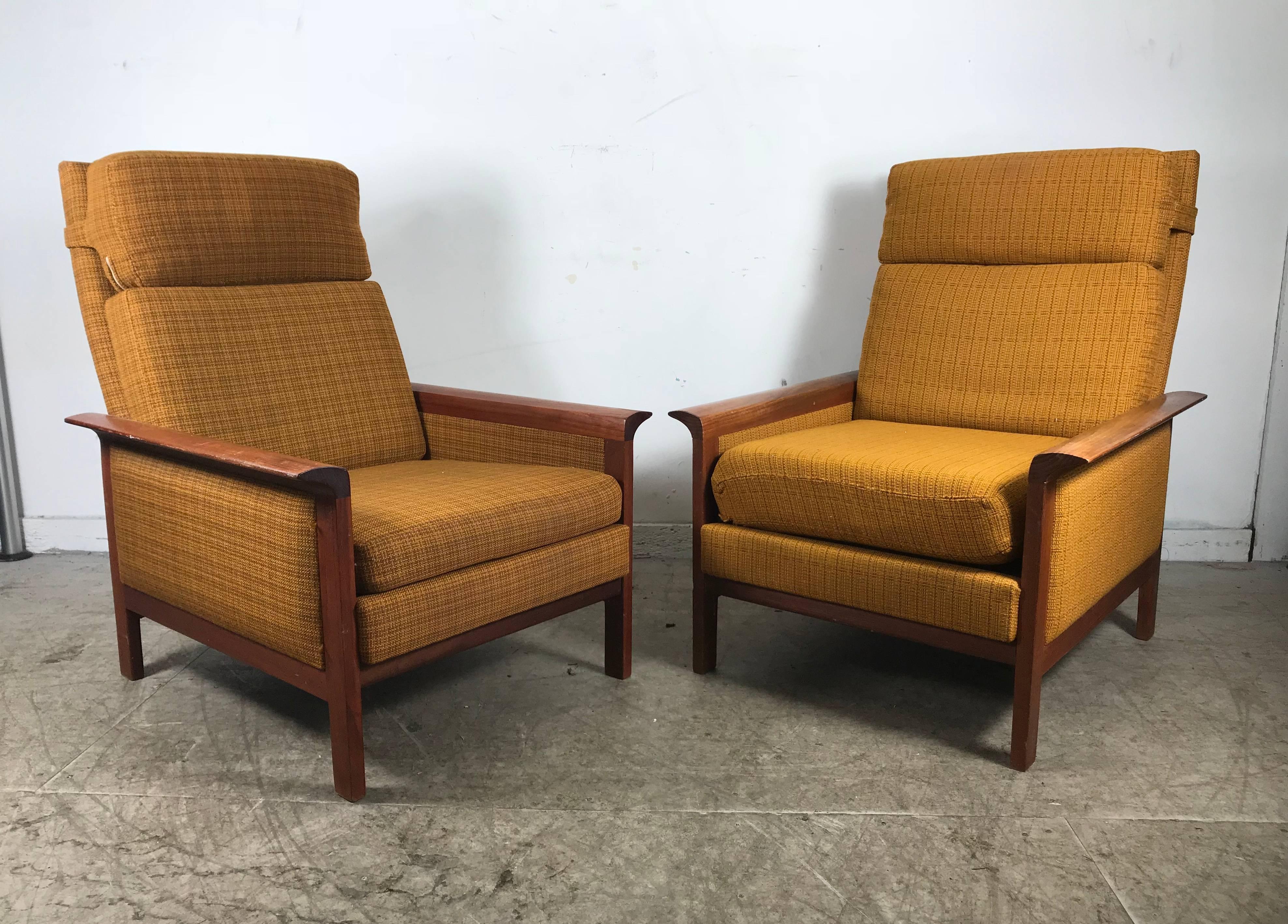 20th Century Classic Danish Modern High Back Teak Lounge Chairs by Hans Olsen