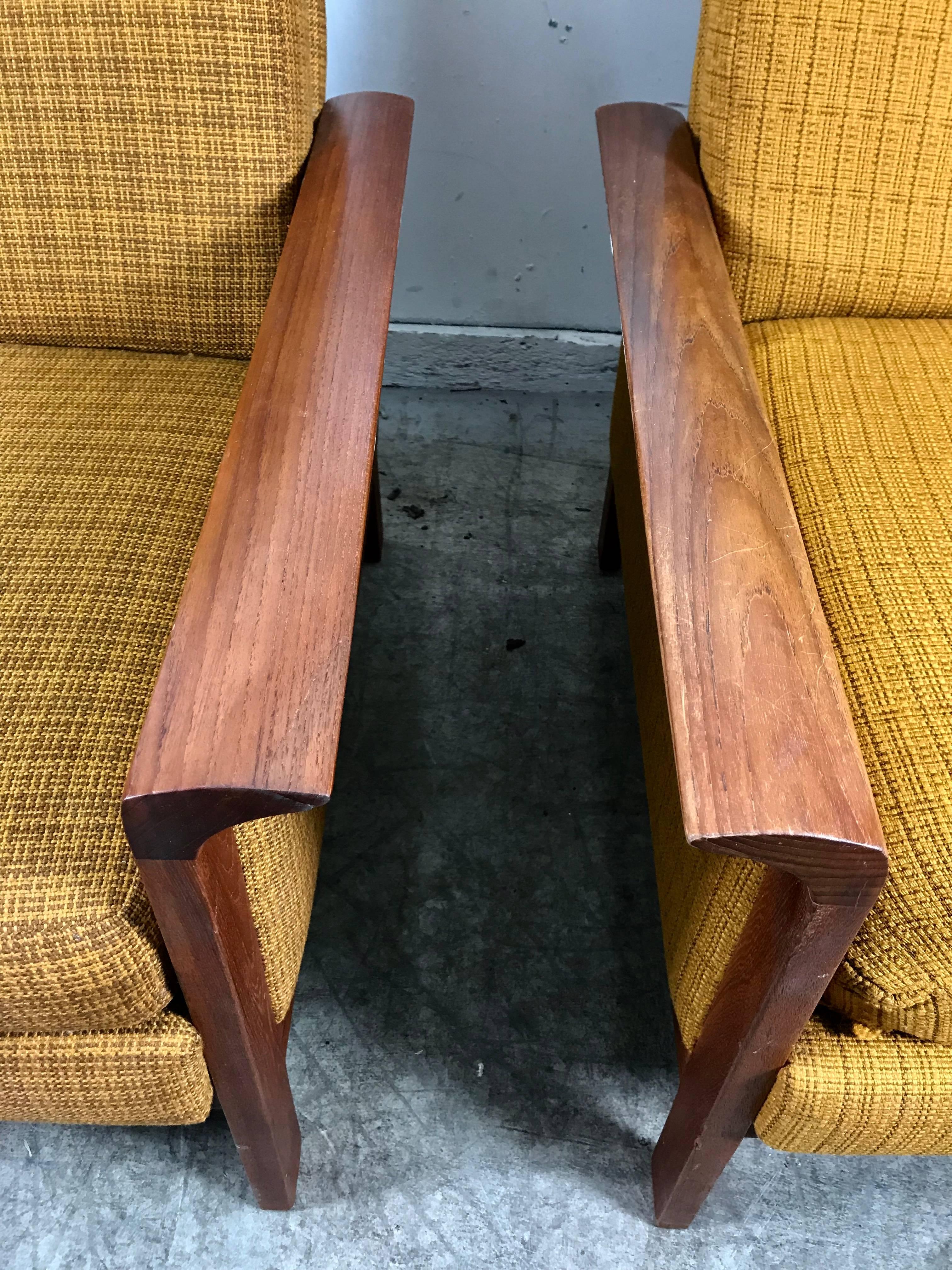 Classic Danish Modern High Back Teak Lounge Chairs by Hans Olsen In Good Condition In Buffalo, NY