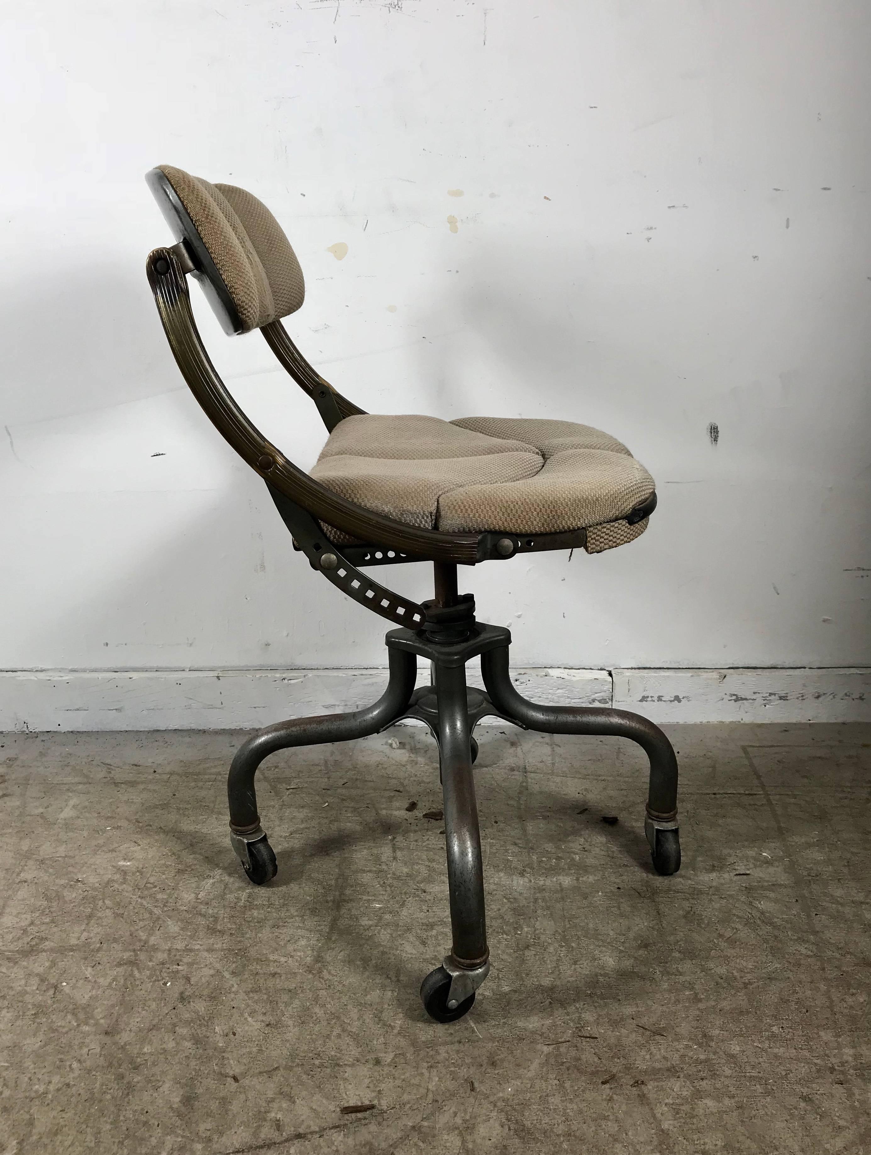 American Early Antique Industrial Adjustable Rolling Desk Chair by DoMore