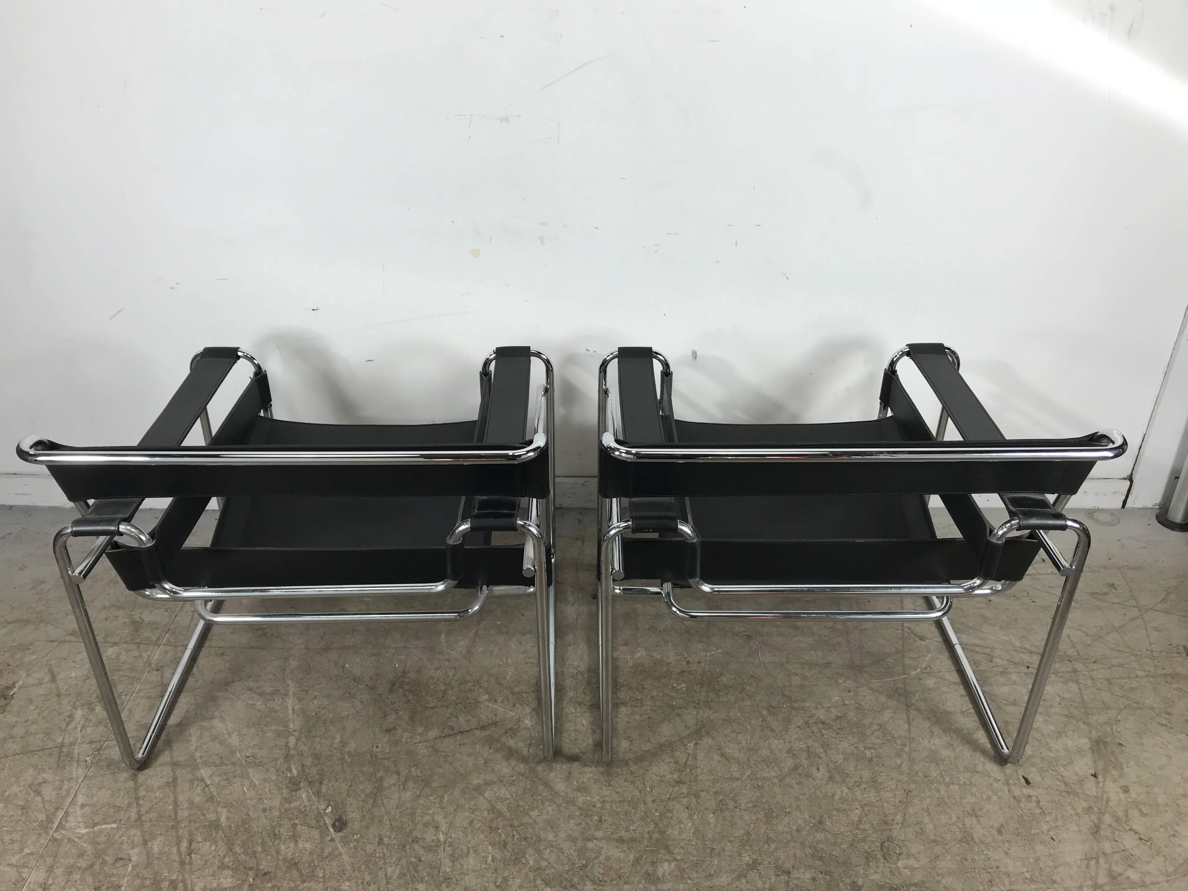 Leather Pair of Classic Bauhaus Marcel Breuer, Wassily Chairs for Knoll