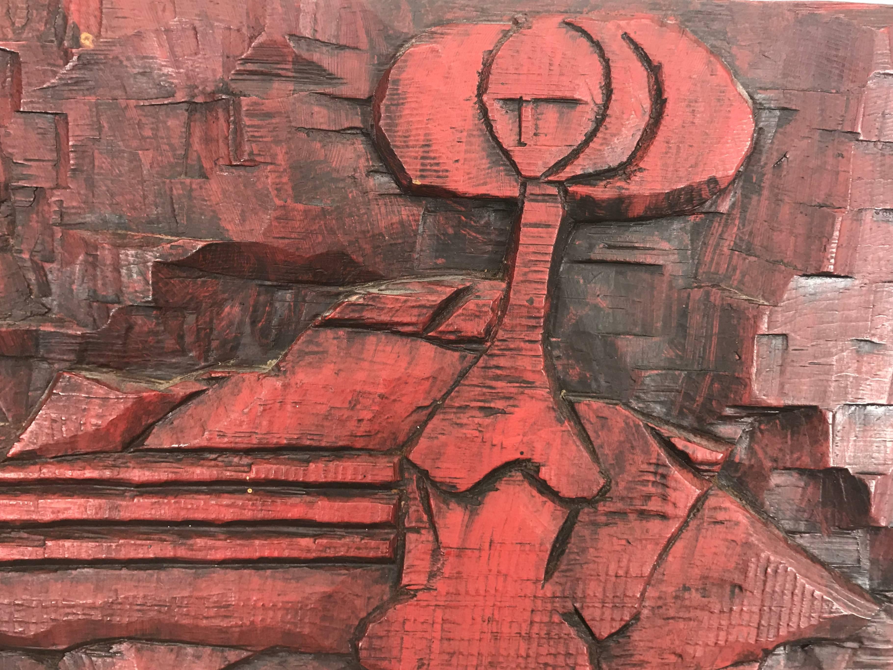Jean Claude Gaugy Modernist Abstract Wood Carving..signed on reverse,,Amazing use of color, texture,dimention and space.
French Artist Jean Claude GaugyThere is an underlying unity in the universe, Jean-Claude Gaugy believes. The constant quality