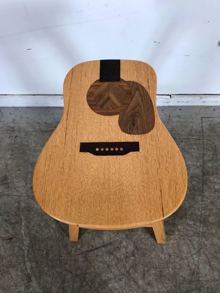 Hand Crafted Guitar Shape Inlaid Stool, Exotic Woods by Darrin S