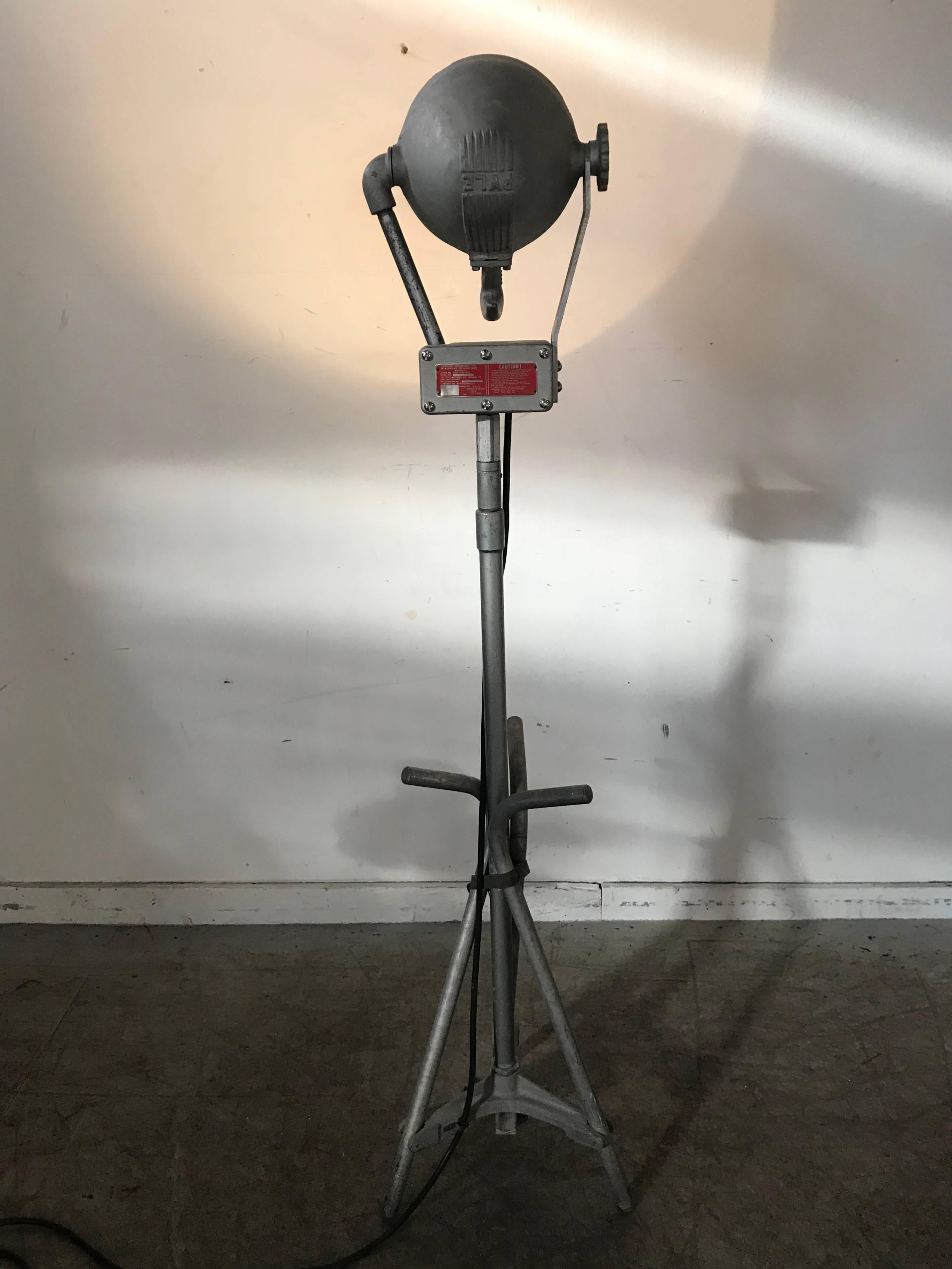 American Industrial Cast Aluminum Adjustable Floor Lamp by Pyle Lighting, Buck Rogers For Sale