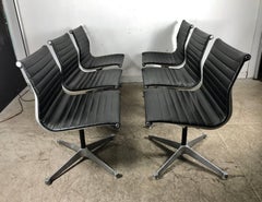 Set of Six Charles Eames Aluminium Group Chairs, Herman Miller