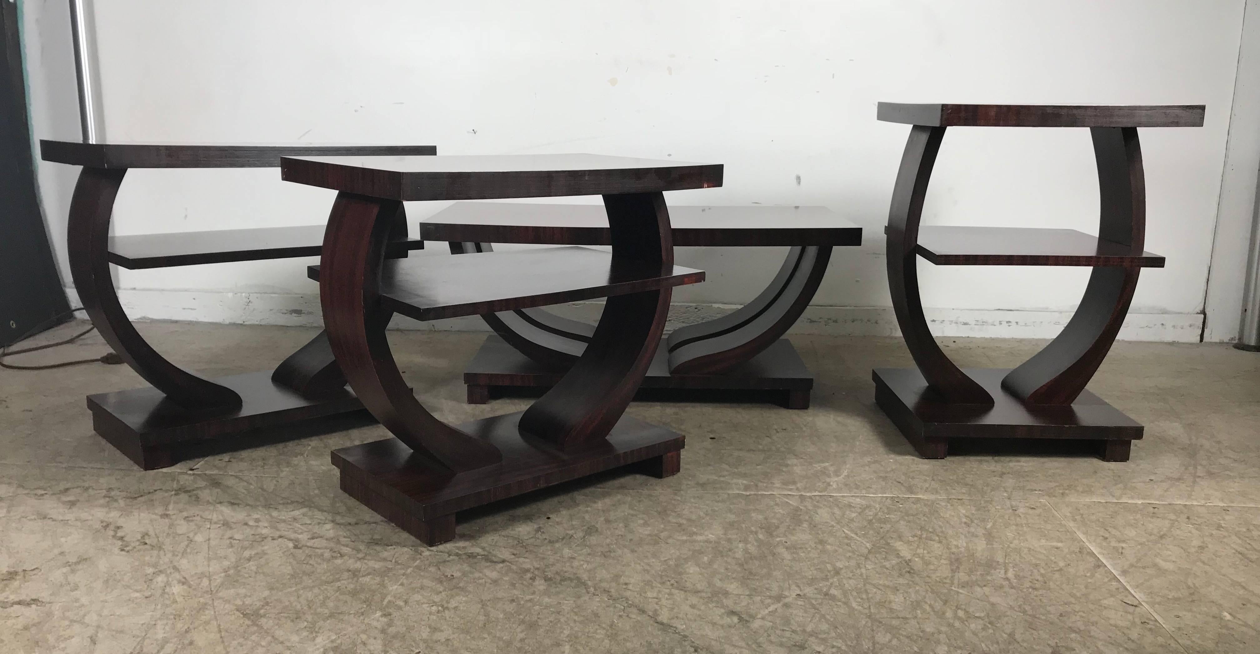 Mahogany Set of Four Art American Deco Tables Attributed to Brown Saltman