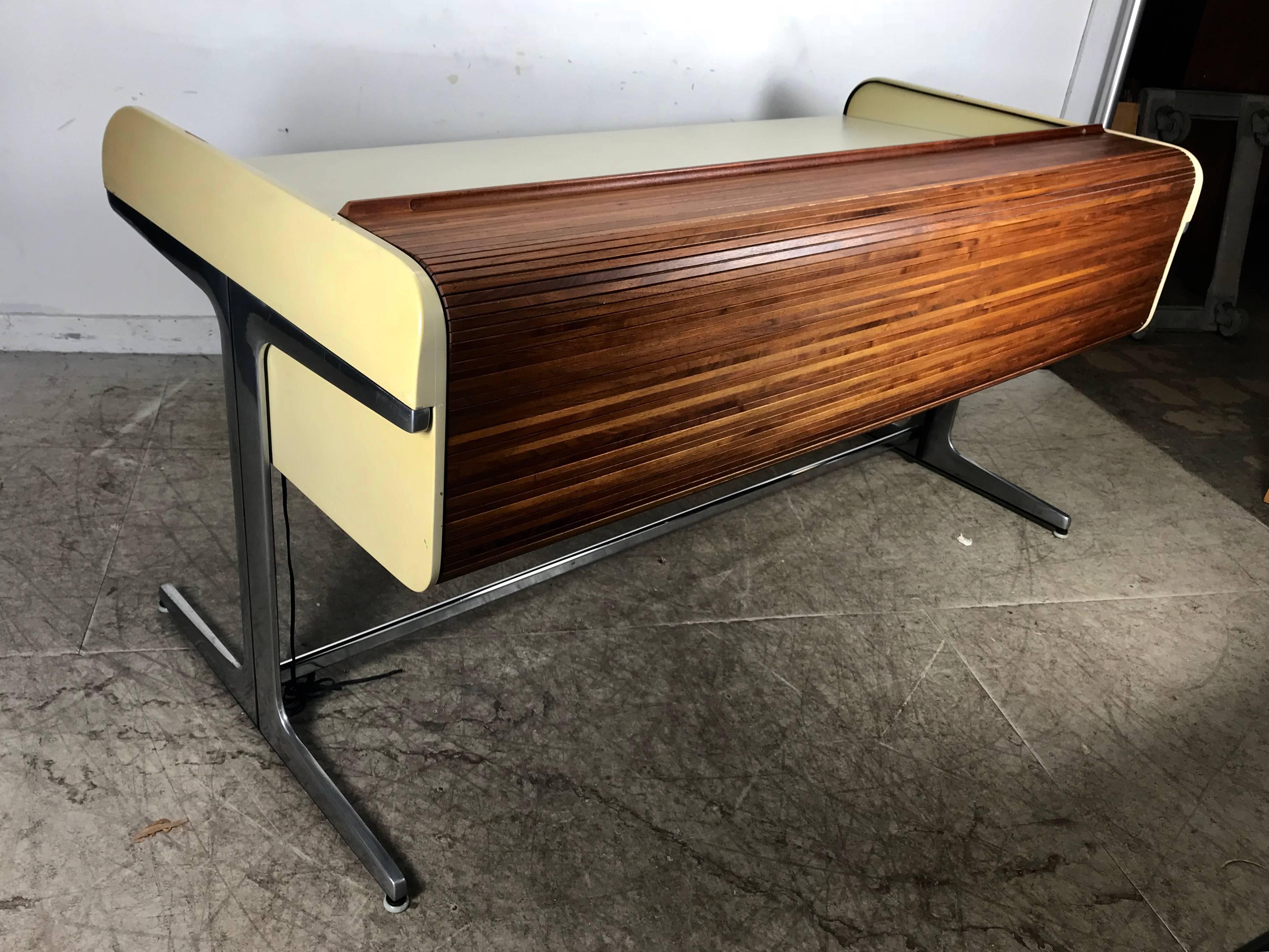 Aluminum Early Modernist George Nelson Tambour Roll Top Desk, 1964