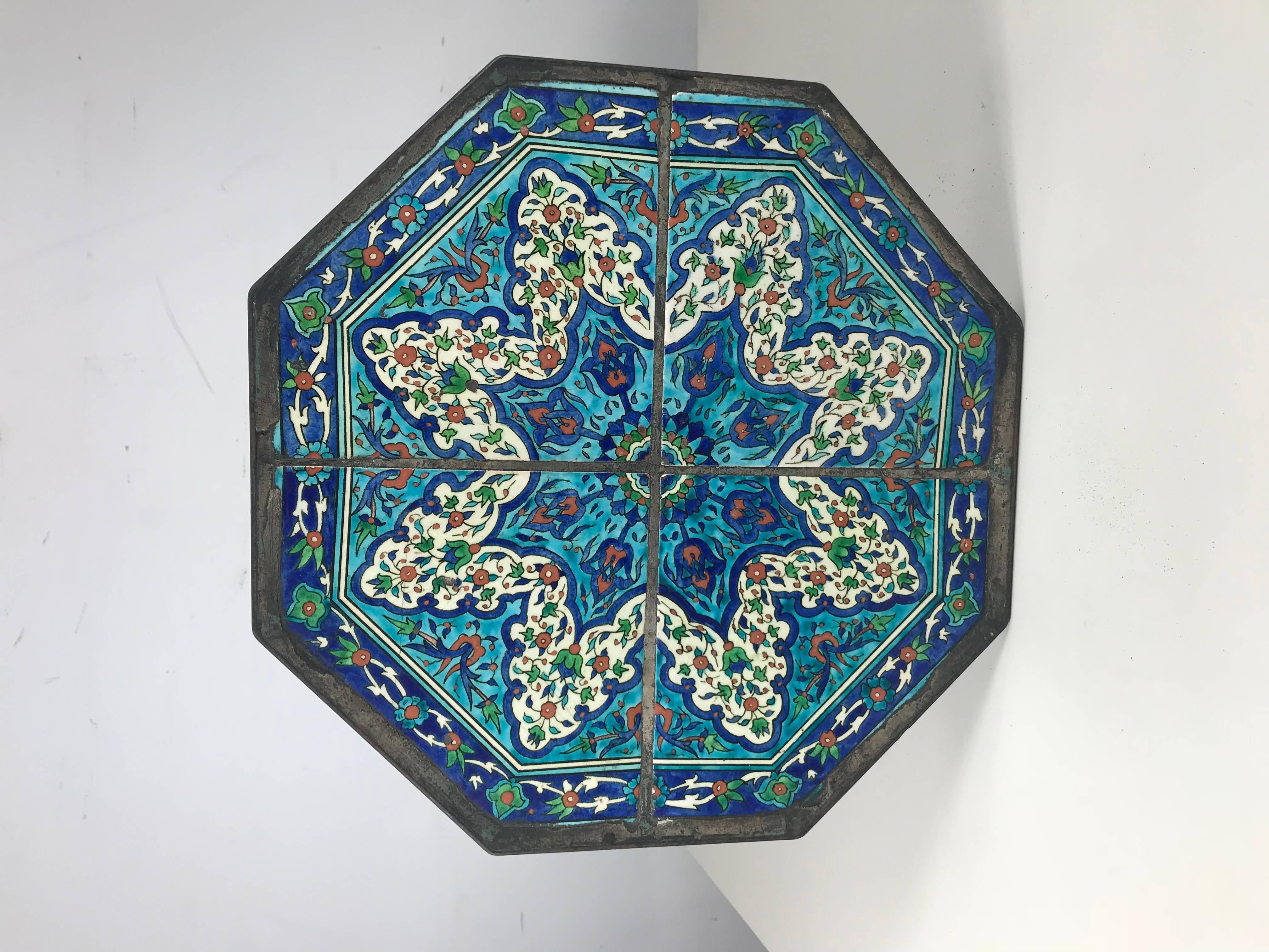 Arts and Crafts Stunning Persian Tile and Iron Stand or Table