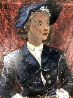 Classic Mid Century Ölgemälde auf Leinwand, .Society Frau mit Hut