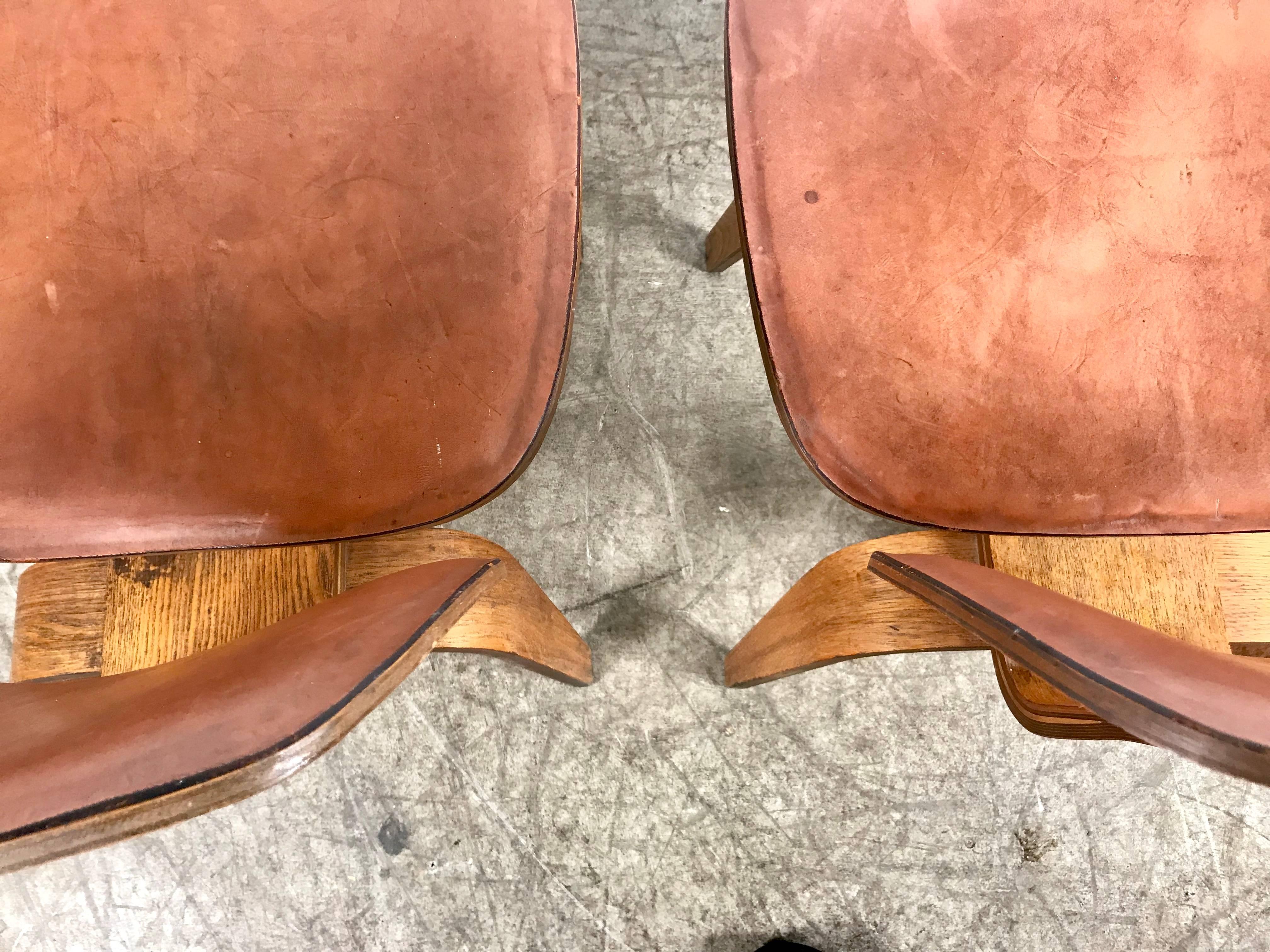 20th Century Rare Early Production Pair of Leather and Walnut D C W's by Charles Eames